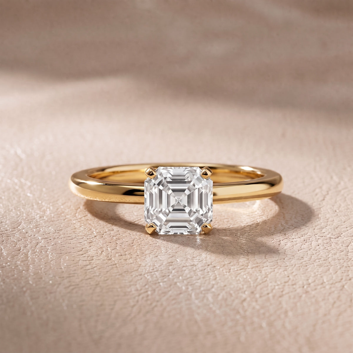 Flora Guardian Solitaire Asscher Diamond Engagement Ring in Yellow Gold - front.jpg