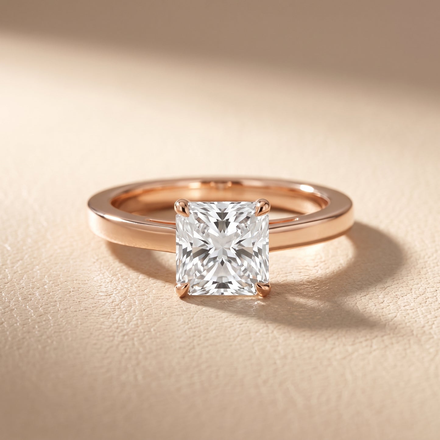 Kaia Solitaire Radiant Diamond Ring in Rose Gold - front.jpg
