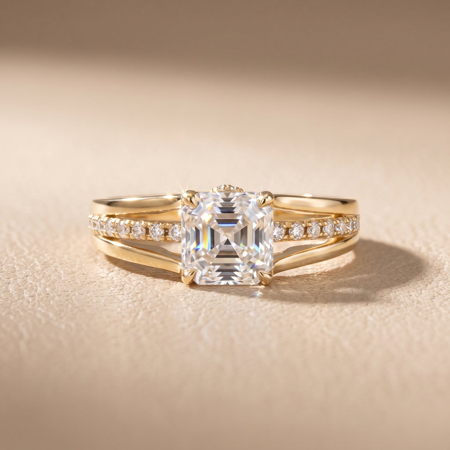 Scarlett Split Shank Pavé Asscher Diamond Ring in Yellow Gold - front.jpg