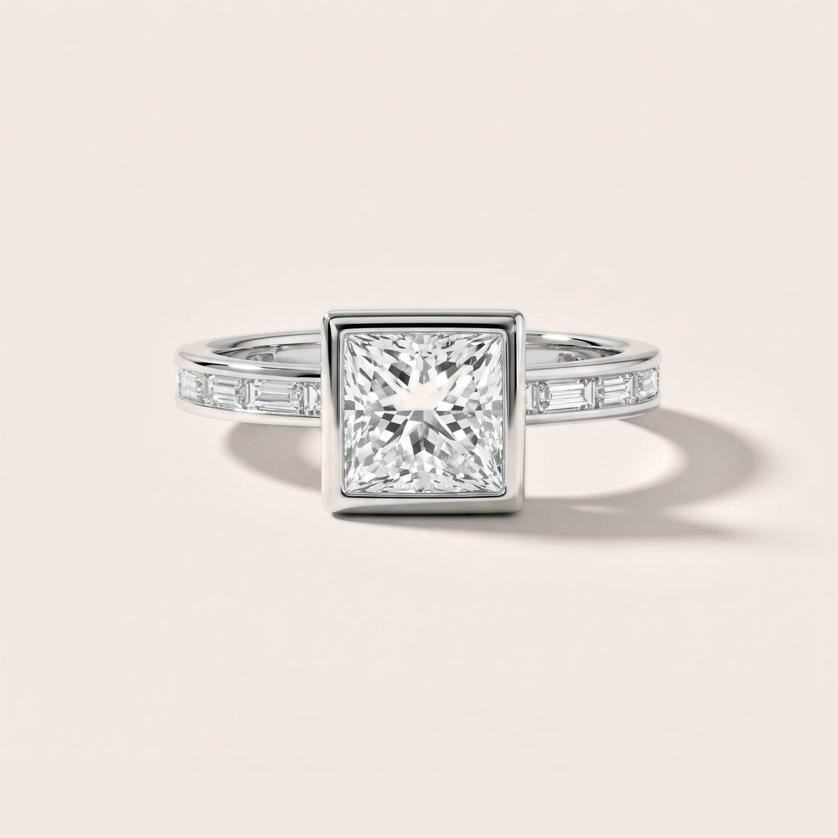 Raleigh Bezel Baguette Princess Diamond Engagement Ring in White Gold - front.jpg