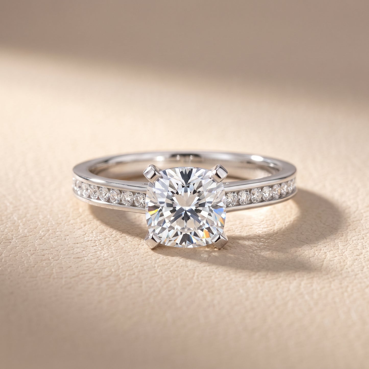 Tessa Solitaire Channel Set Cushion Diamond Engagement Ring in Silver - front.jpg