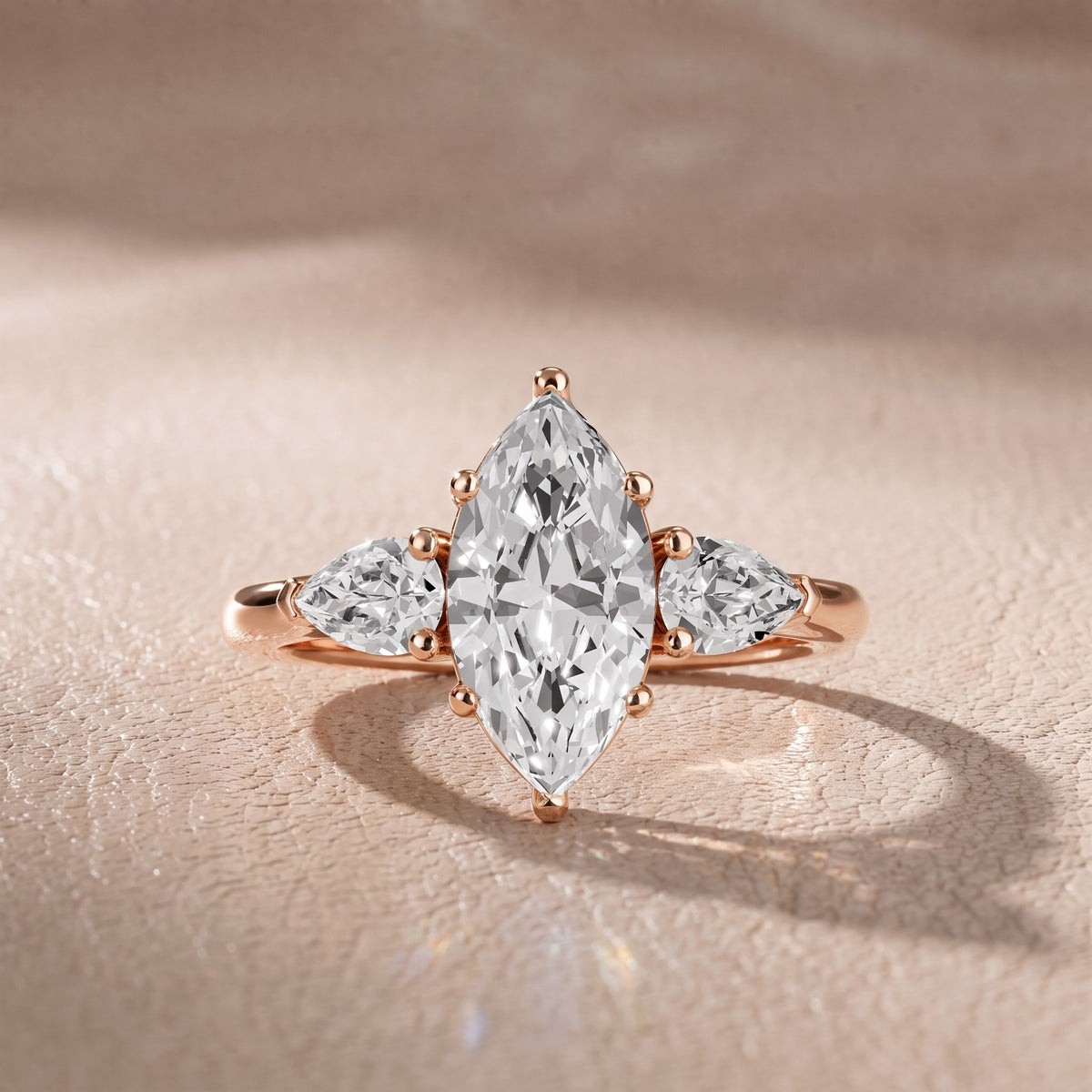 Sophia Three-Stone Marquise Diamond Engagement Ring in Rose Gold - front.jpg