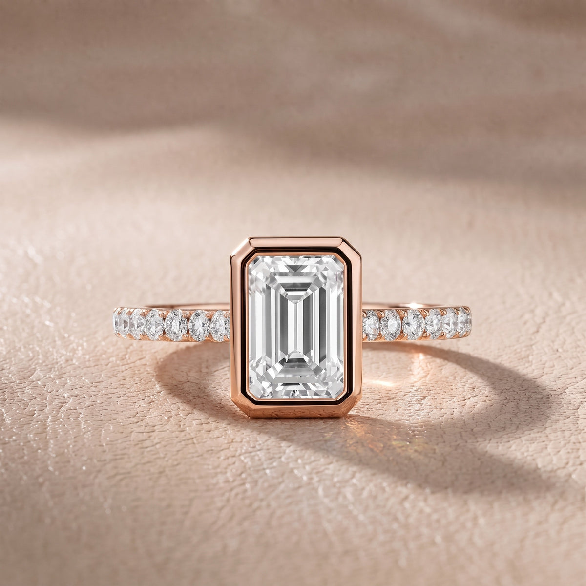 Cora Bezel Pavé Emerald Diamond Engagement Ring in Rose Gold - front.jpg