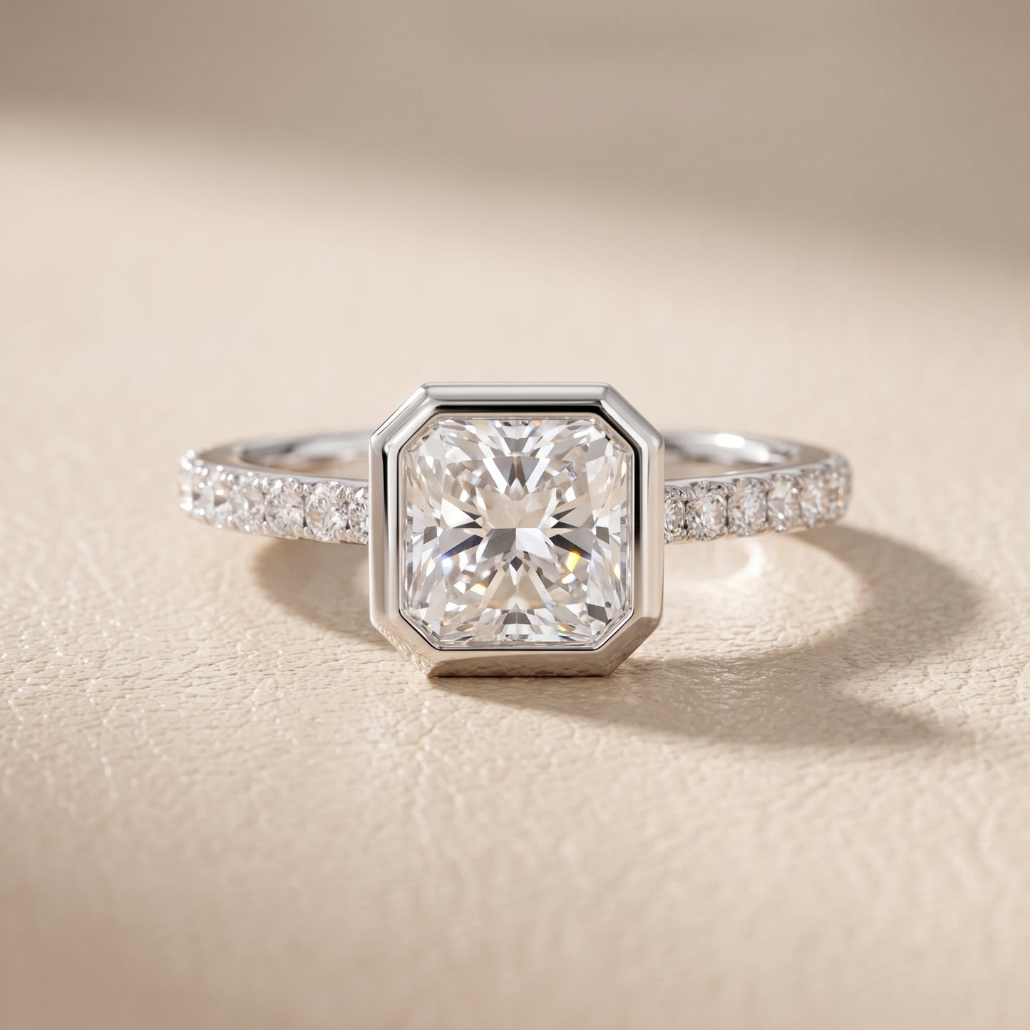 Cora Bezel Pavé Radiant Diamond Ring in Platinum - front.jpg