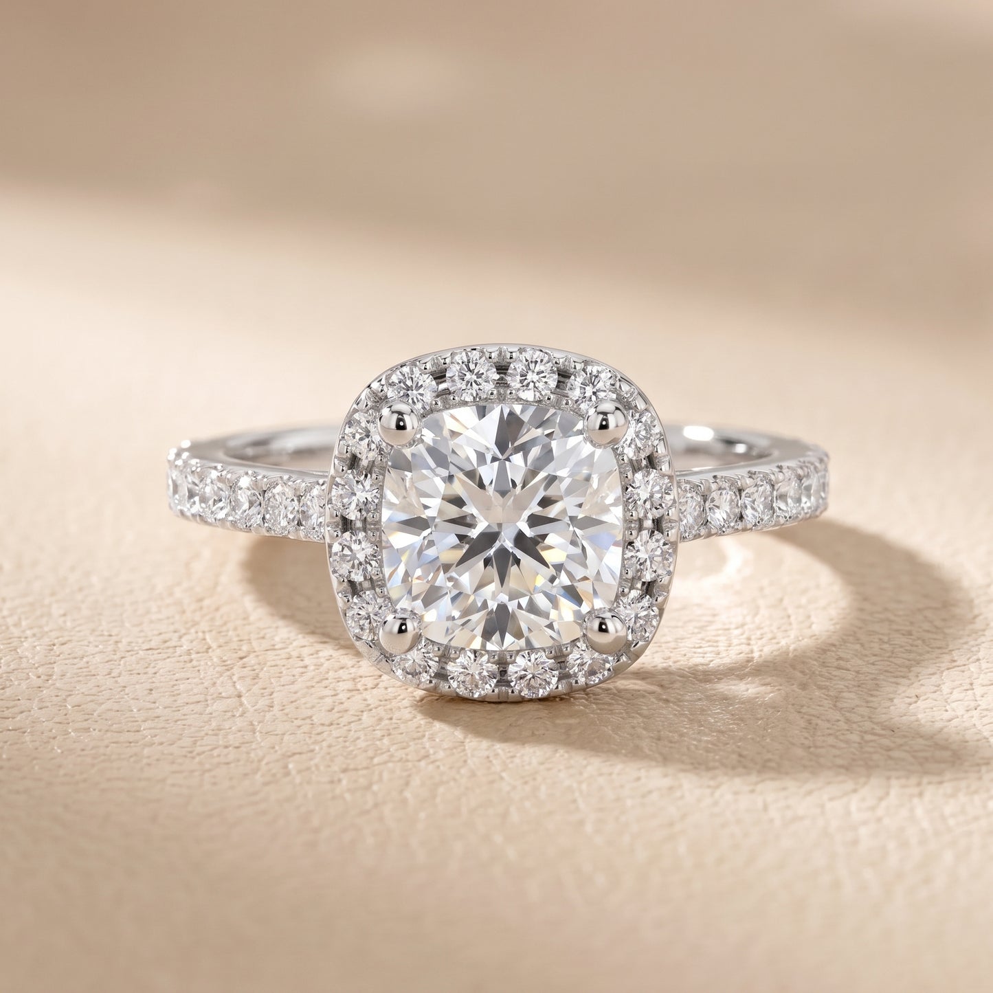 Sophie Halo Pavé Cushion Diamond Ring in Silver - front.jpg