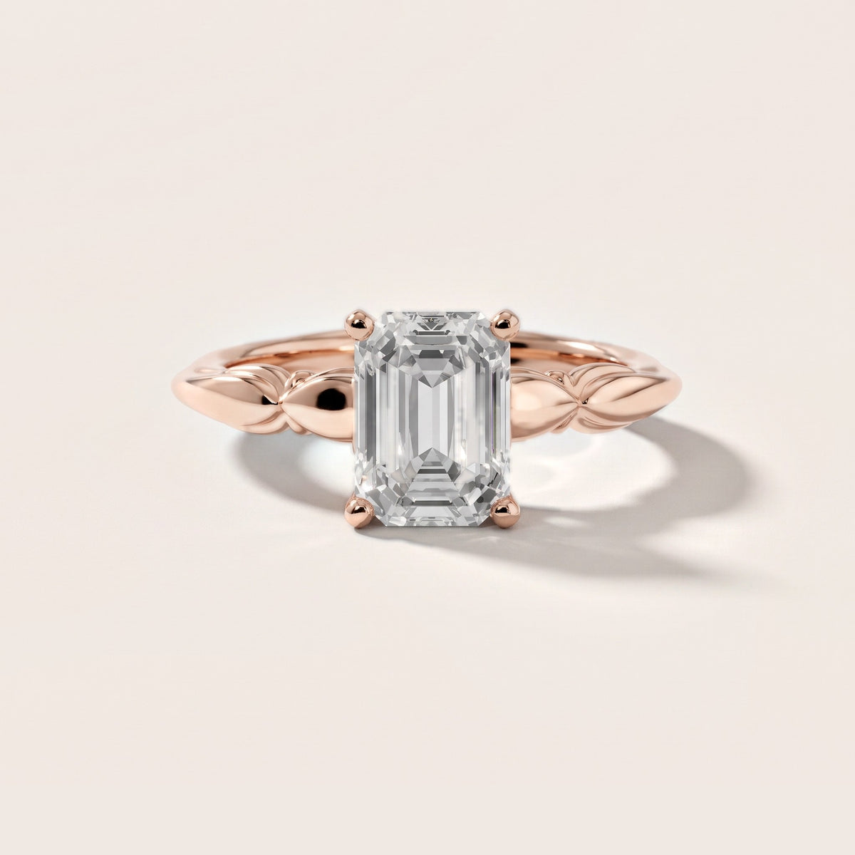 Verena Engraved Leaf Emerald Diamond Engagement Ring in Rose Gold - front.jpg