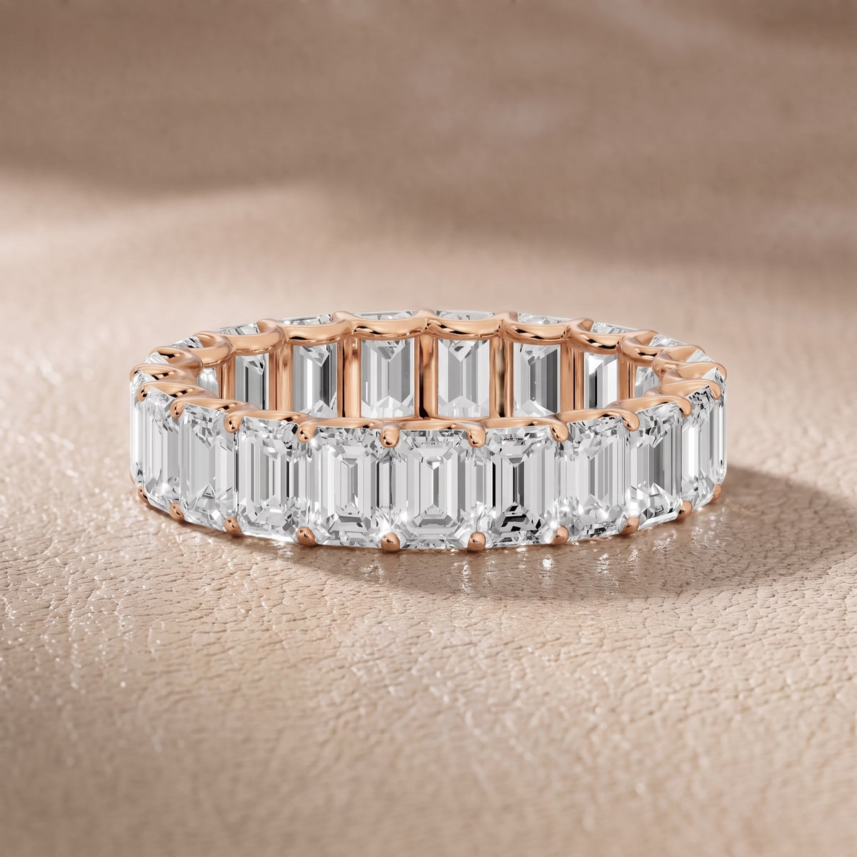 Florence Shared Prong Emerald Diamond Eternity Band in Rose Gold - front.jpg