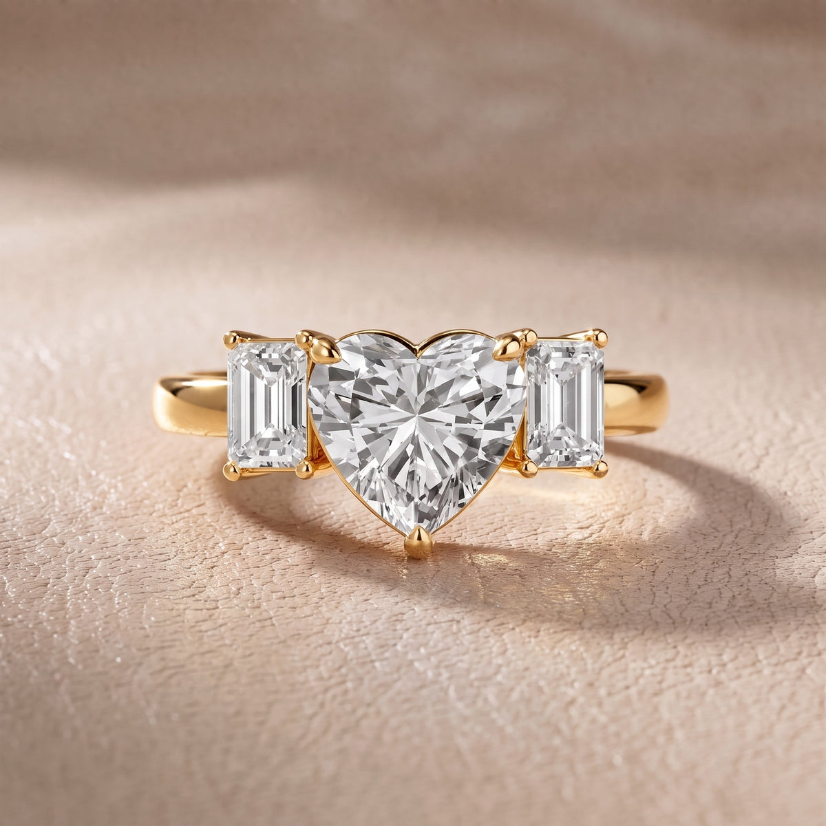 Zoe Three-Stone Heart Diamond Engagement Ring in Yellow Gold - front.jpg