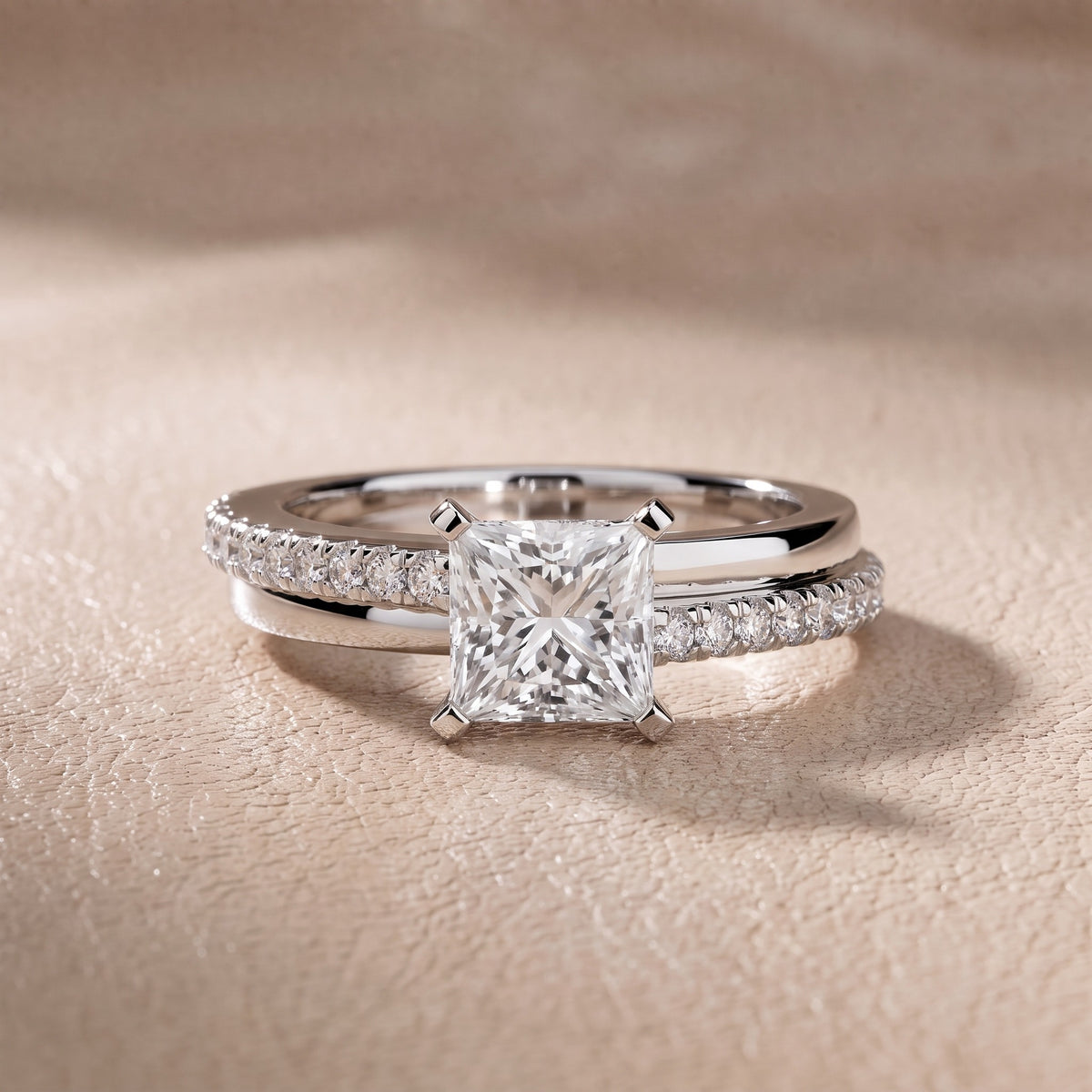 Edith Criss Cross Pavé Princess Diamond Engagement Ring in White Gold - front.jpg