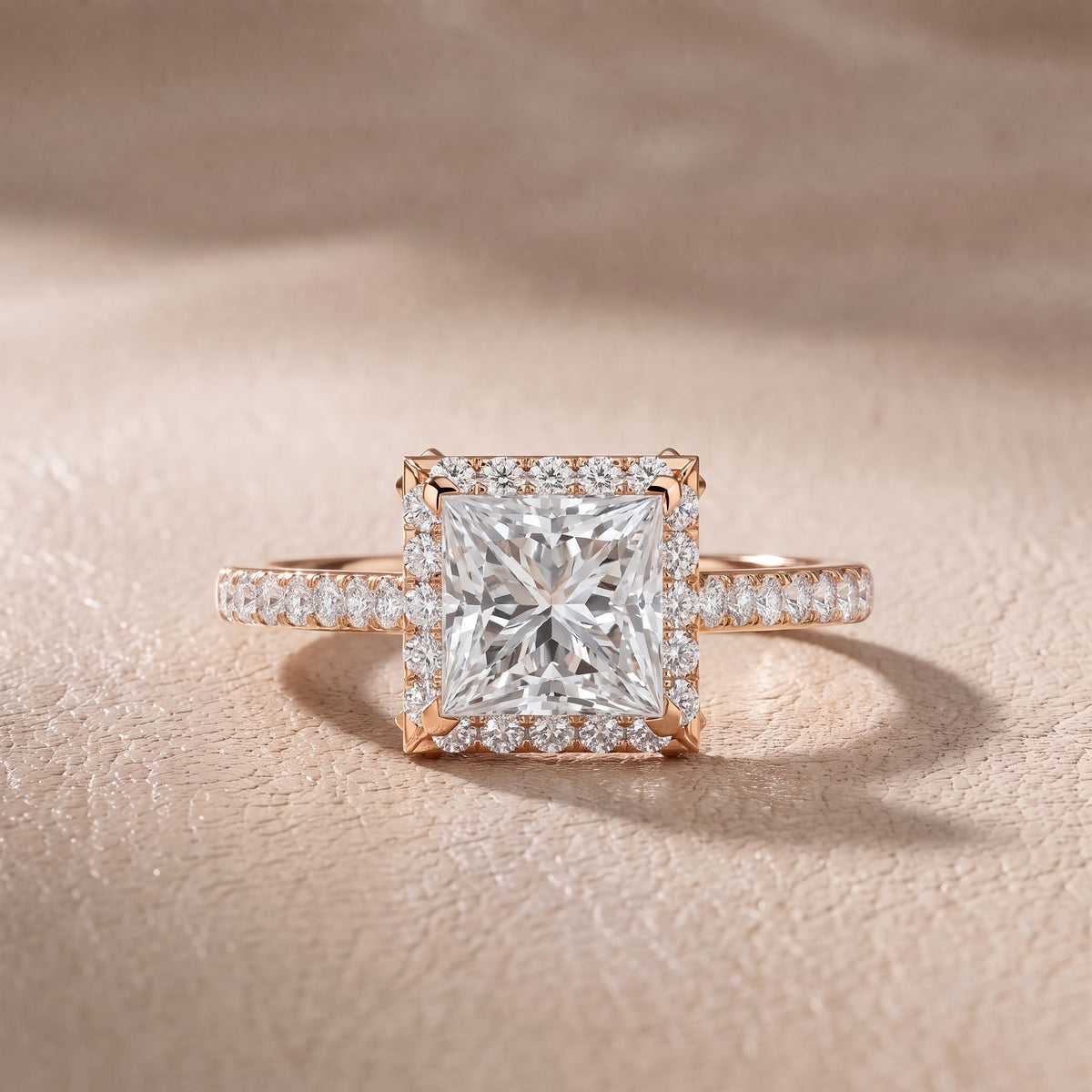 Alma Halo Pavé Princess Diamond Engagement Ring in Rose Gold - front.jpg