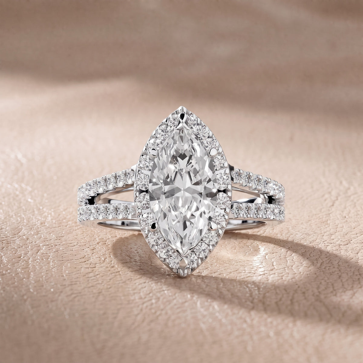 Kira Halo Split Shank Marquise Diamond Engagement Ring in Silver - front.jpg