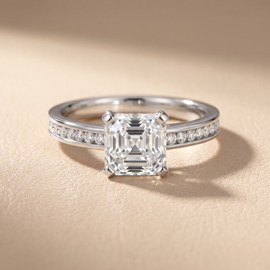 Tessa Solitaire Channel Set Asscher Diamond Engagement Ring in White Gold - front.jpg
