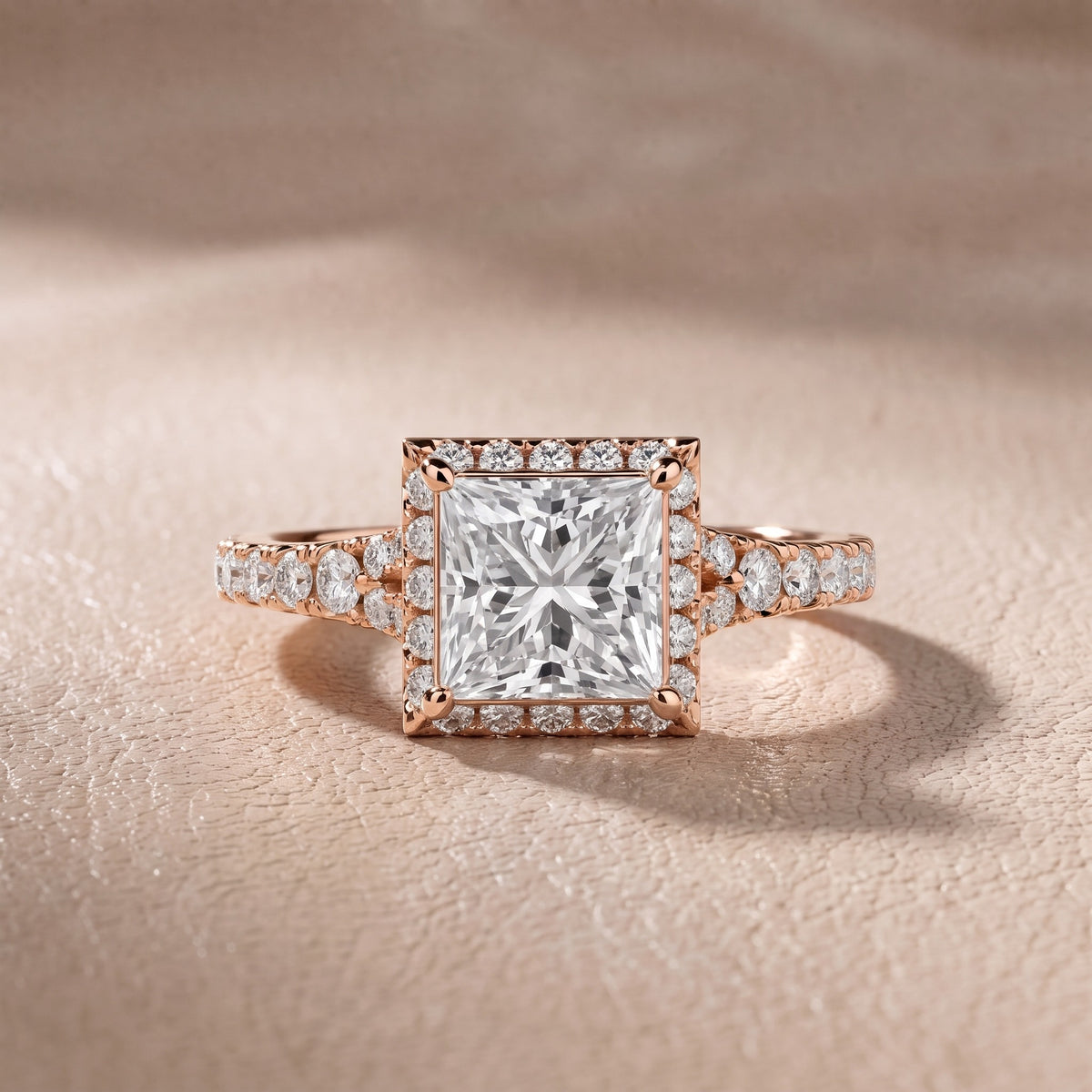 Bella Halo Pavé Princess Diamond Engagement Ring in Rose Gold - front.jpg