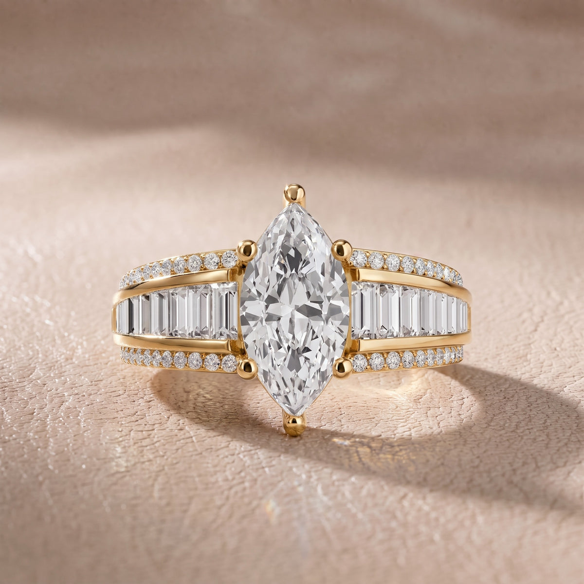 Tara Channel Set Baguette Accent Marquise Diamond Engagement Ring in Yellow Gold - front.jpg