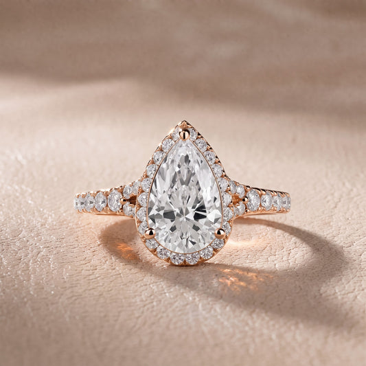 Bella Halo Pavé Pear Diamond Engagement Ring in Rose Gold - front.jpg