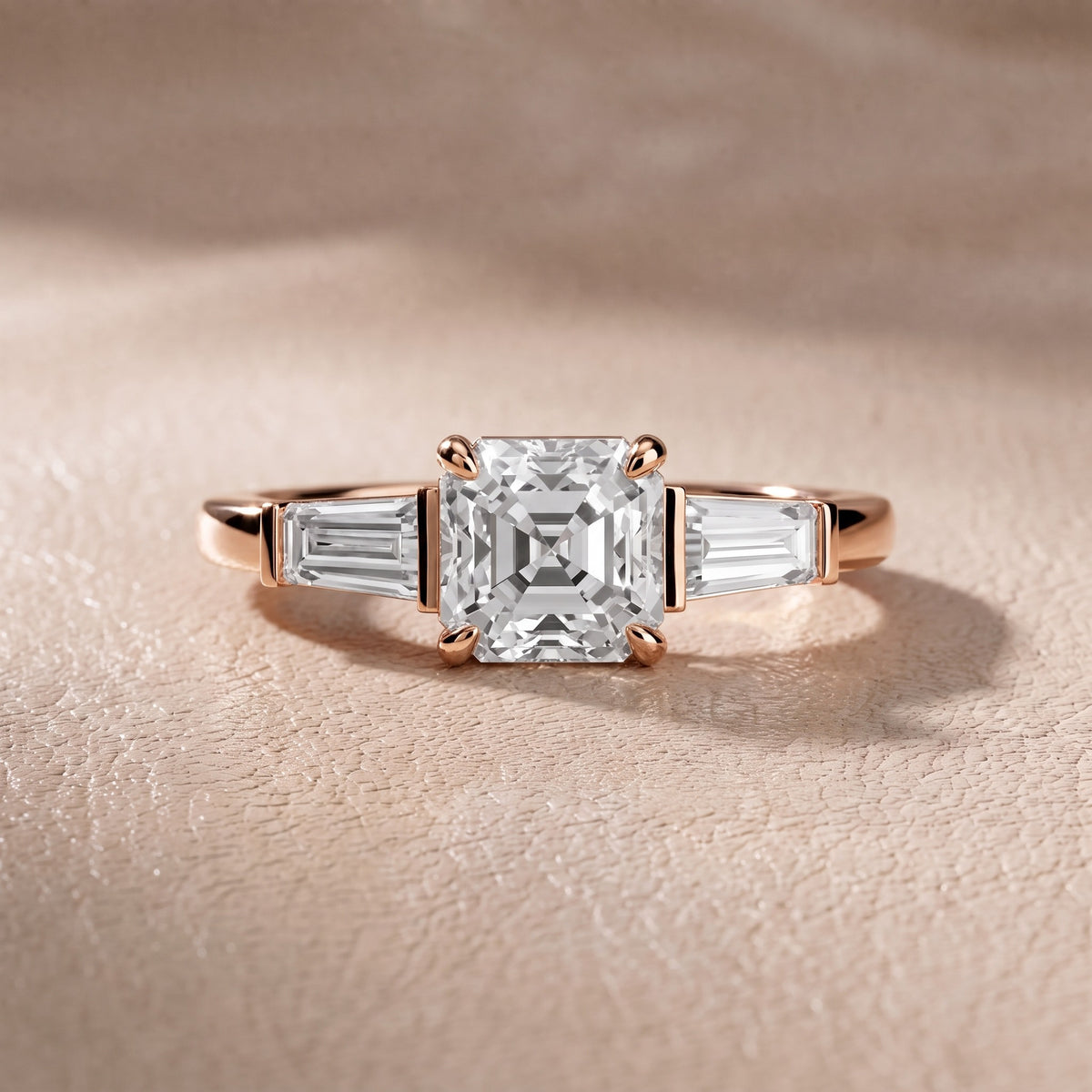 Eloise Tapered Baguette Asscher Diamond Engagement Ring in Rose Gold - front.jpg