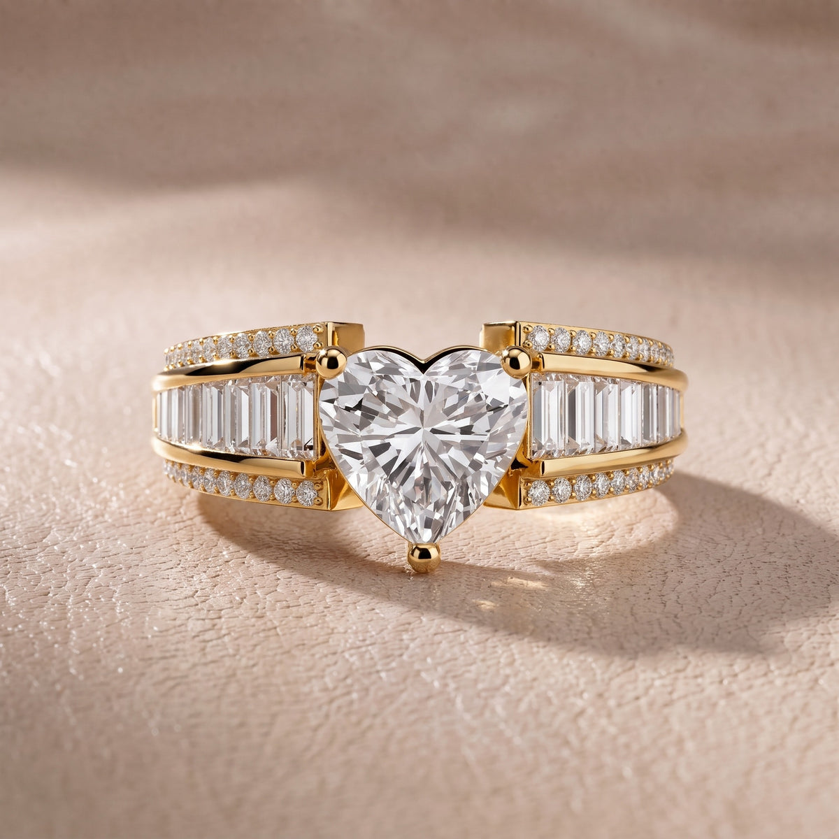 Tara Channel Set Baguette Accent Heart Diamond Engagement Ring in Yellow Gold - front.jpg