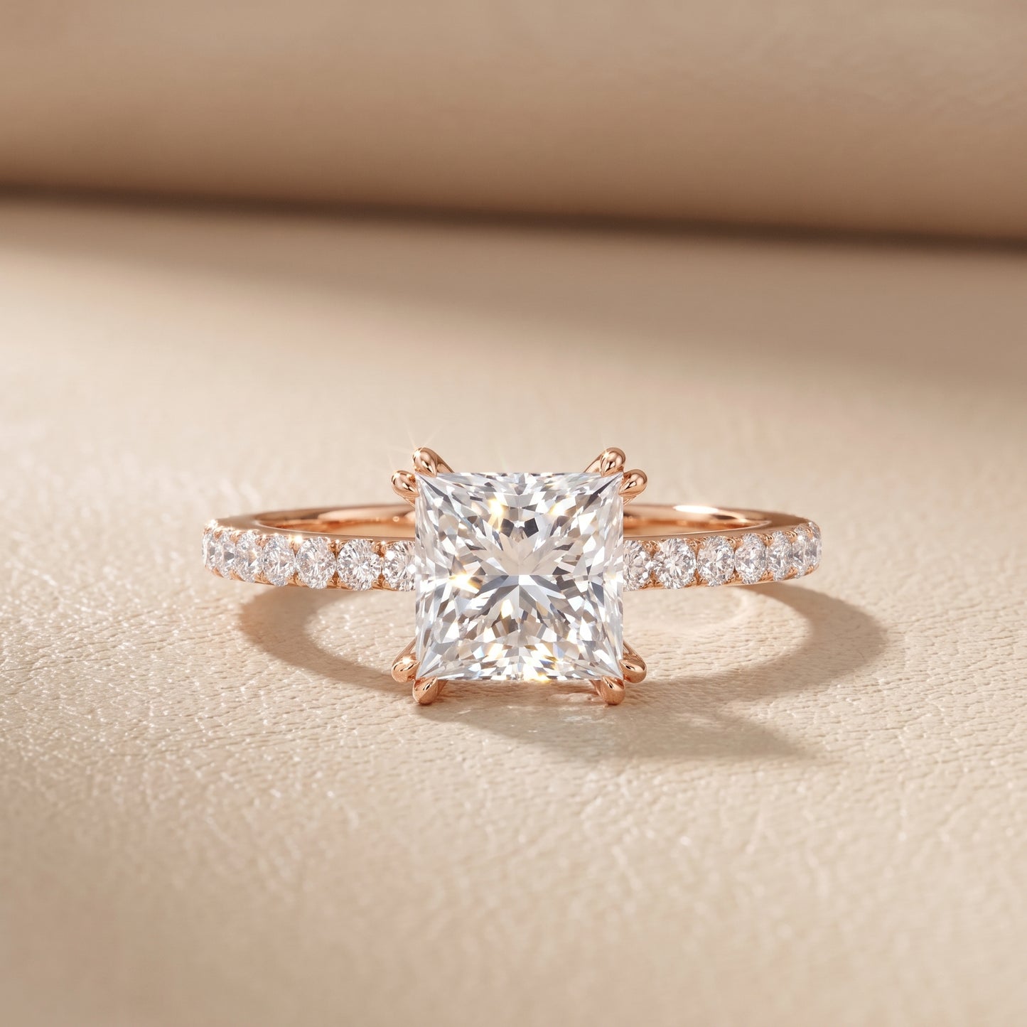 Novara Solitaire Pavé Princess Diamond Ring in Rose Gold - front.jpg
