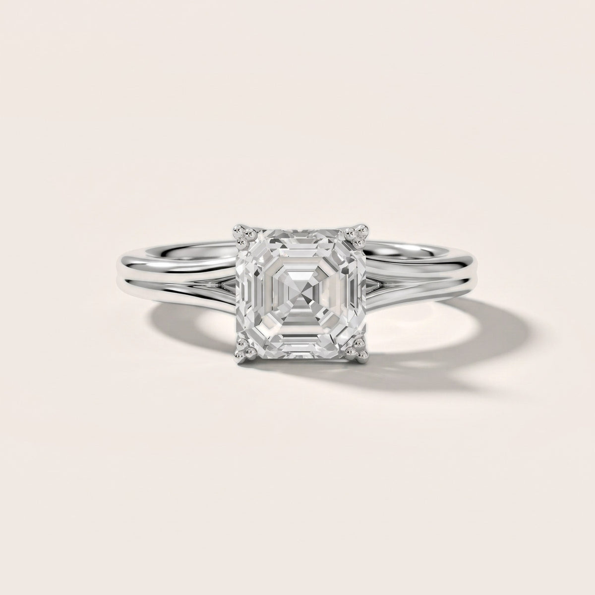 Neve Solitaire Split Shank Asscher Diamond Engagement Ring in Silver - front.jpg