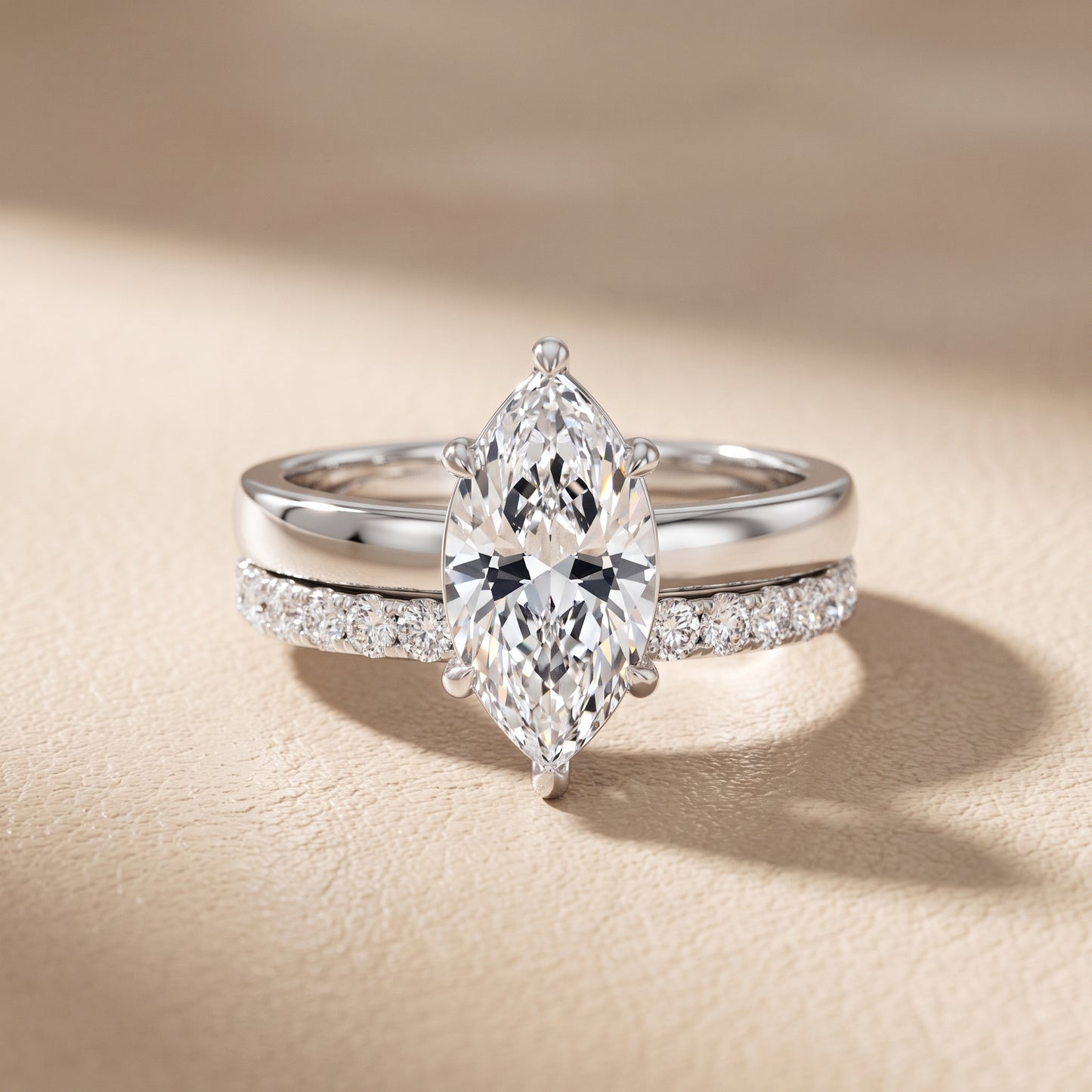 Veda Split Shank Pavé Marquise Diamond Engagement Ring in Silver - front.jpg