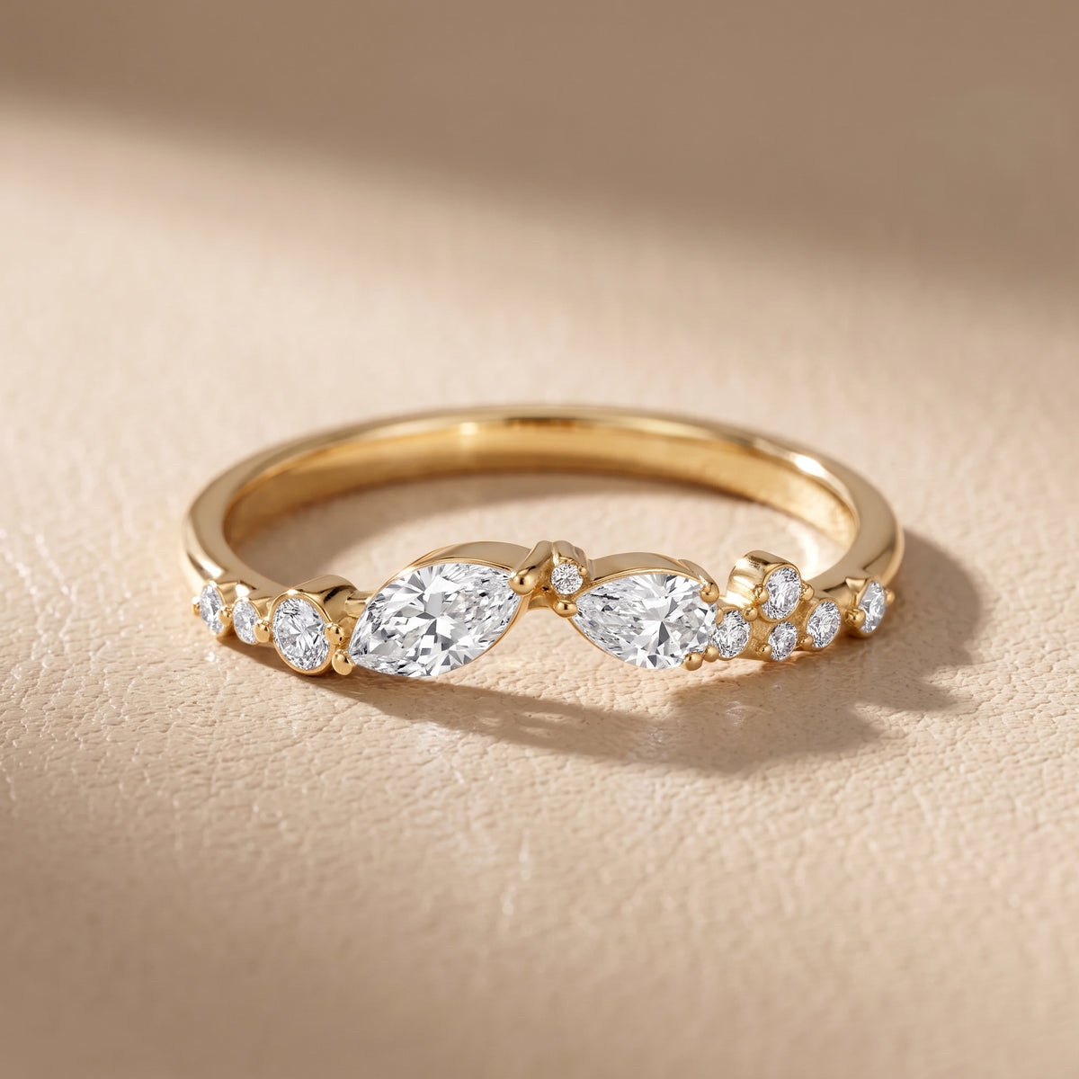 Hadley Curved Marquise, Pear & Round Diamond Wedding Band in Yellow Gold - front.jpg