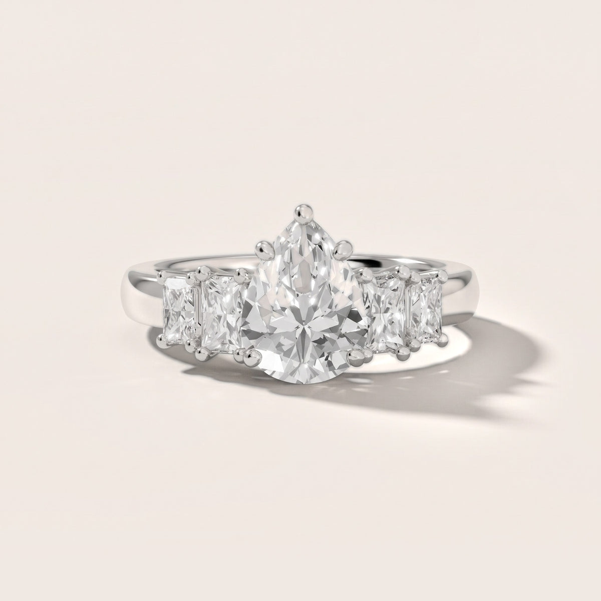 Desiree Graduated Five-Stone Pear Diamond Engagement Ring in Silver - front.jpg