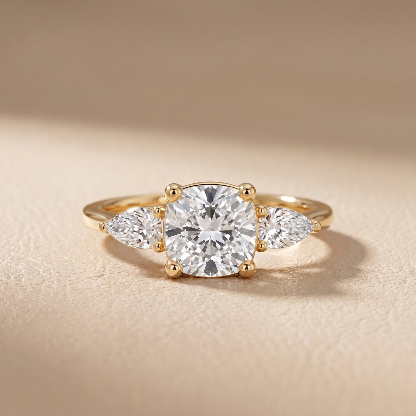Faye Three-Stone Trellis Cushion Diamond Ring in Yellow Gold - front.jpg
