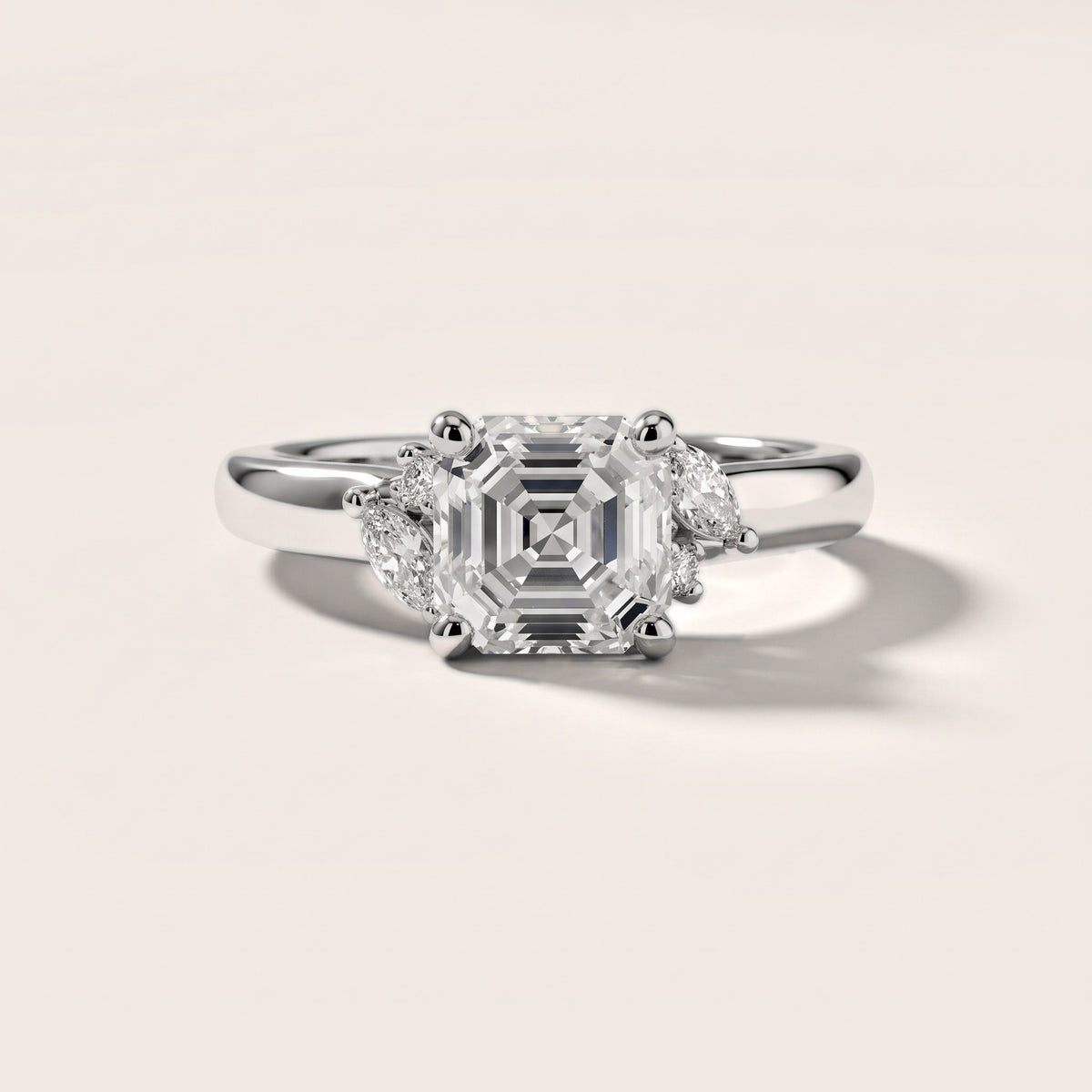 Napa Leaf Cluster Asscher Diamond Engagement Ring in Platinum - front.jpg