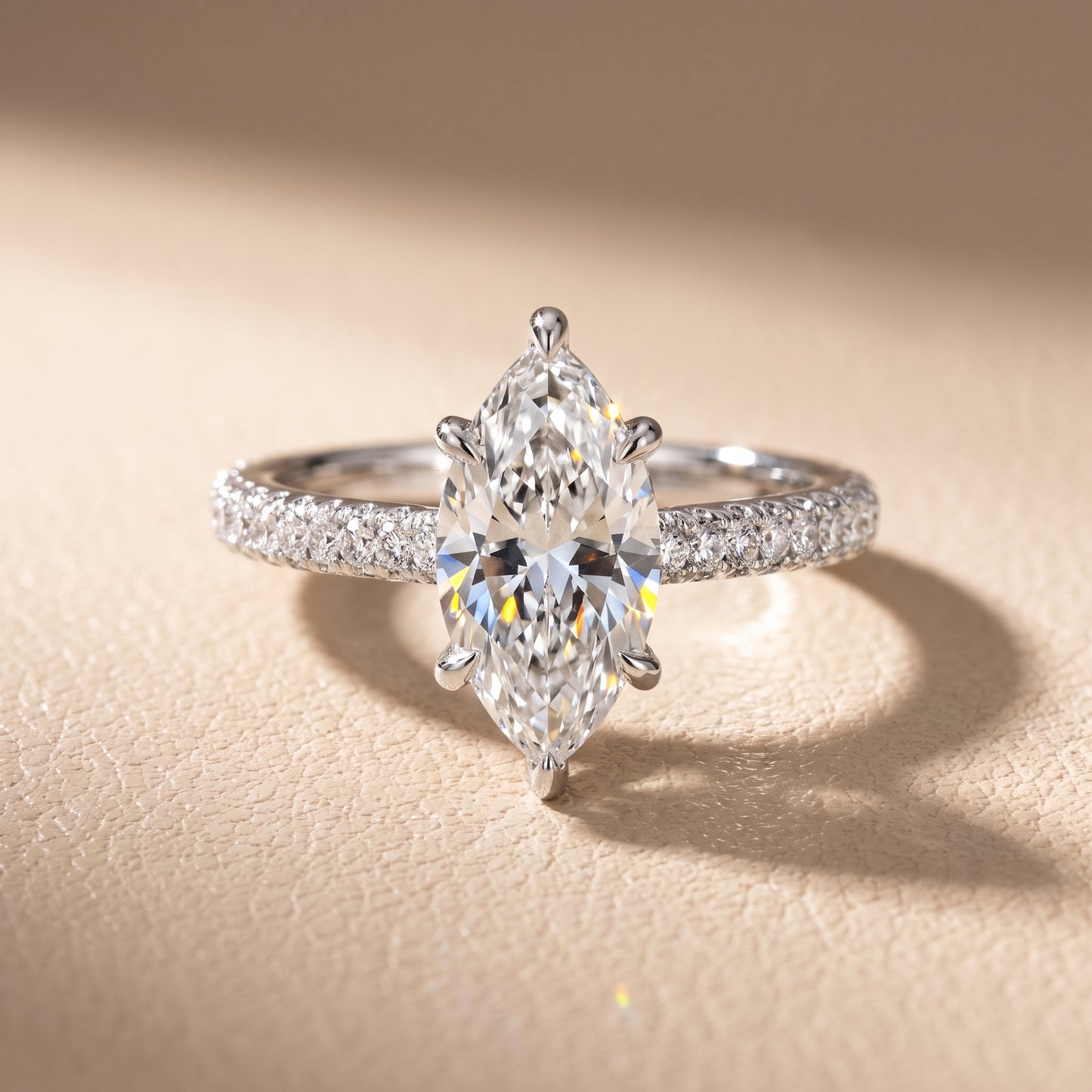 Della Hidden Halo Pavé Marquise Diamond Engagement Ring in Silver - front.jpg