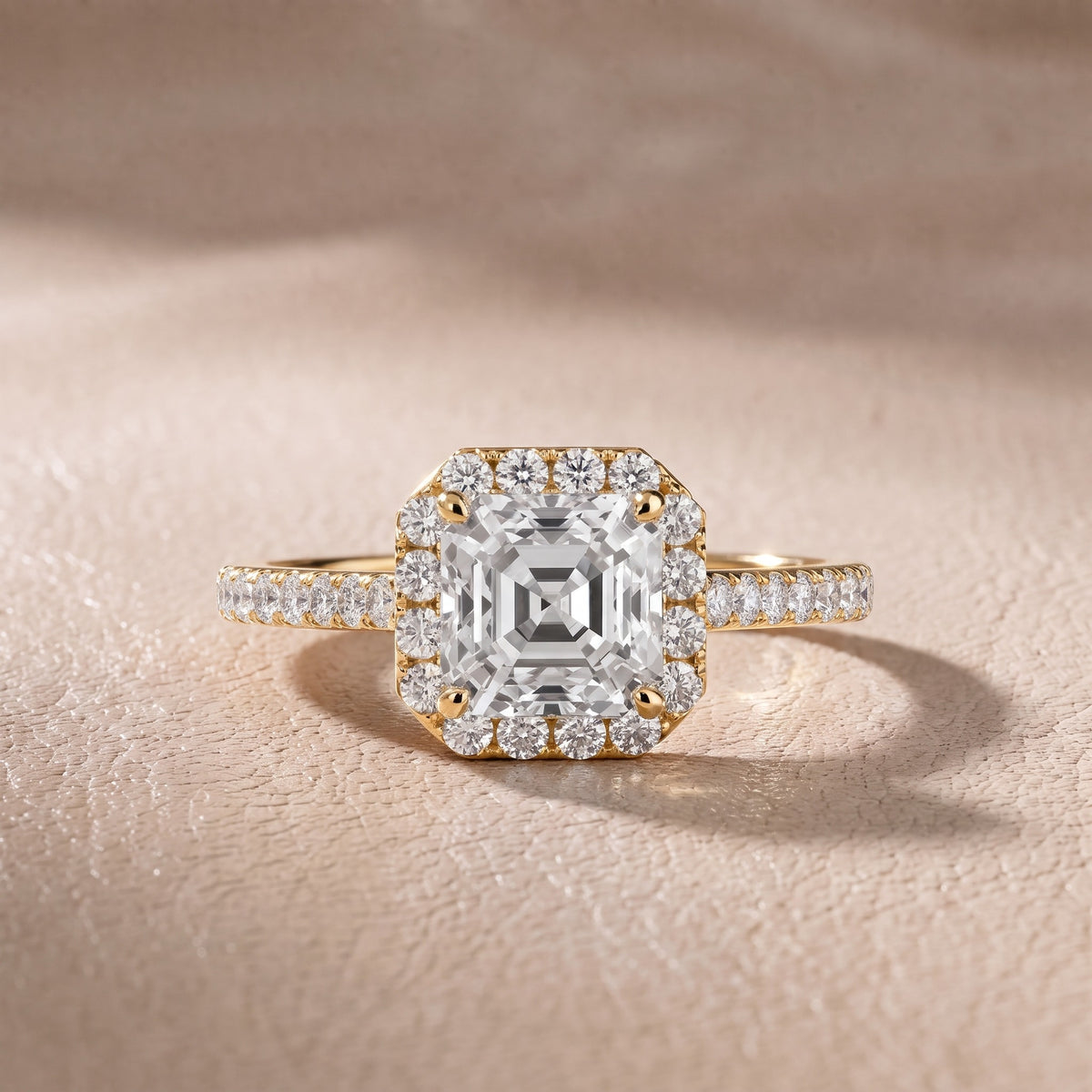 Alma Halo Pavé Asscher Diamond Engagement Ring in Yellow Gold - front.jpg