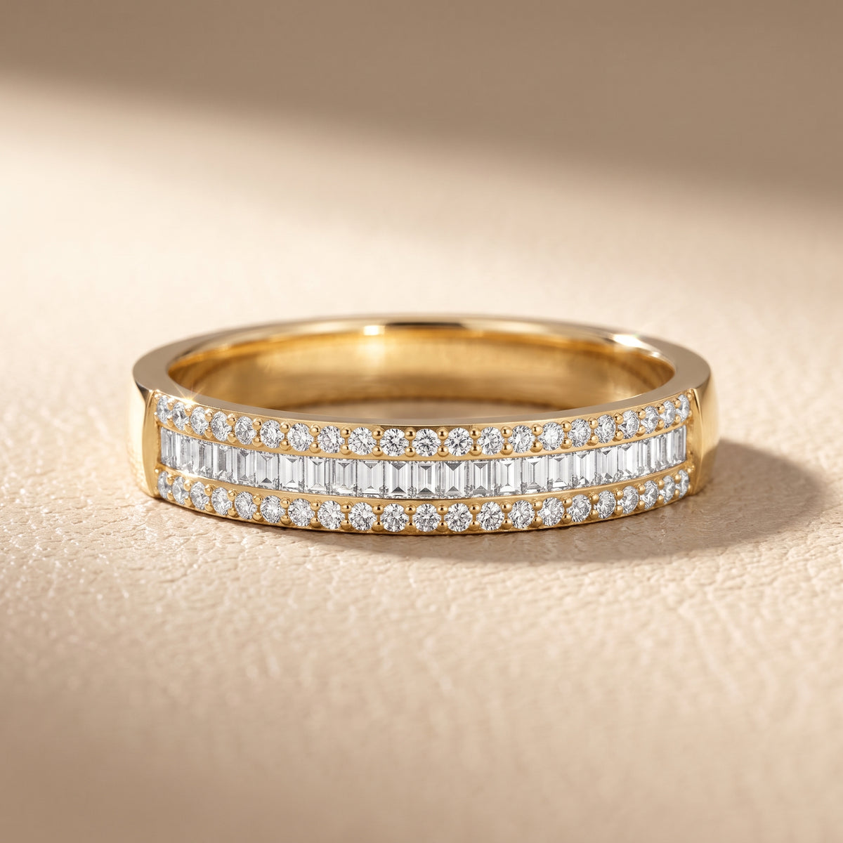 Caroline Channel Set Baguette & Round Diamond Anniversary Ring in Yellow Gold - front.jpg