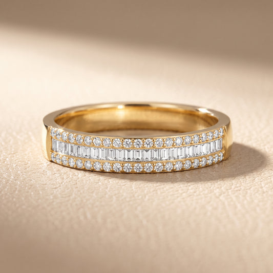 Caroline Channel Set Baguette & Round Diamond Anniversary Ring in Yellow Gold - front.jpg