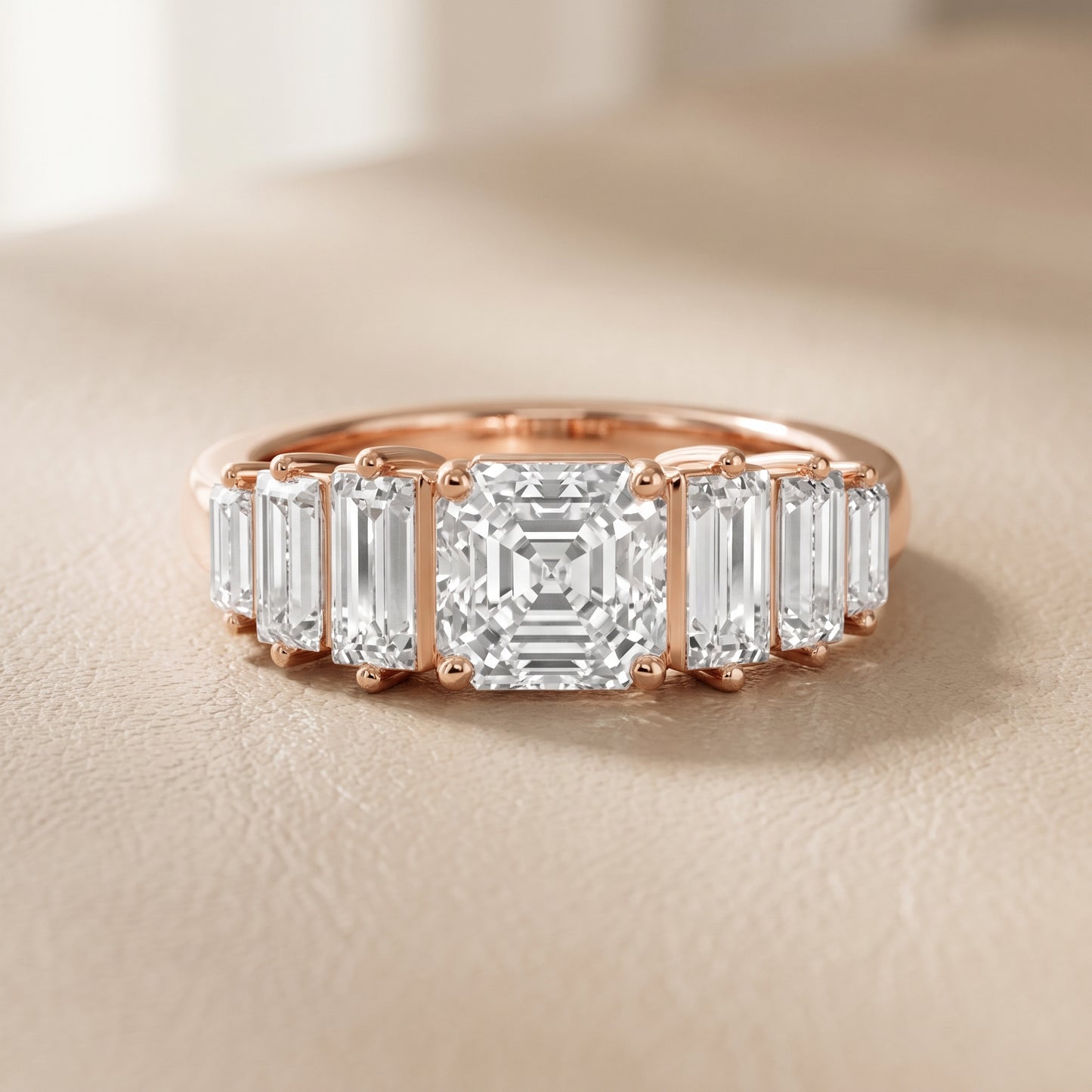 Mara Sidestone Baguette Accent Asscher Diamond Engagement Ring in Rose Gold - front.jpg
