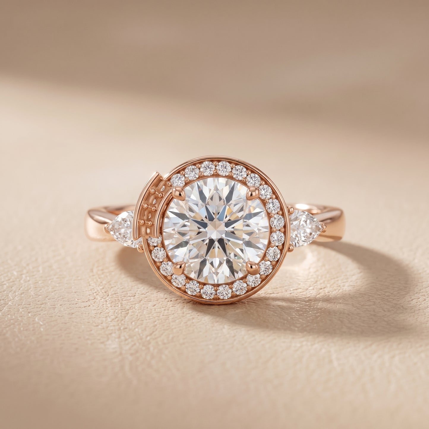 Eliza Halo Sidestone Round Diamond Engagement Ring in Rose Gold - front.jpg