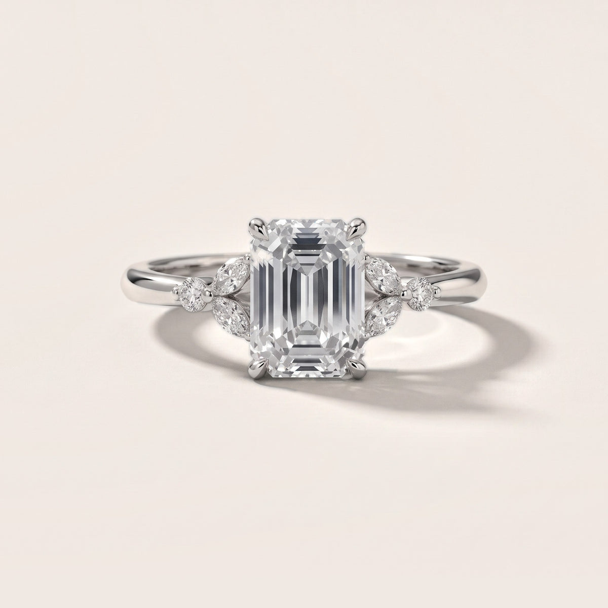 Eve Leaf Cluster Emerald Diamond Engagement Ring in Silver - front.jpg