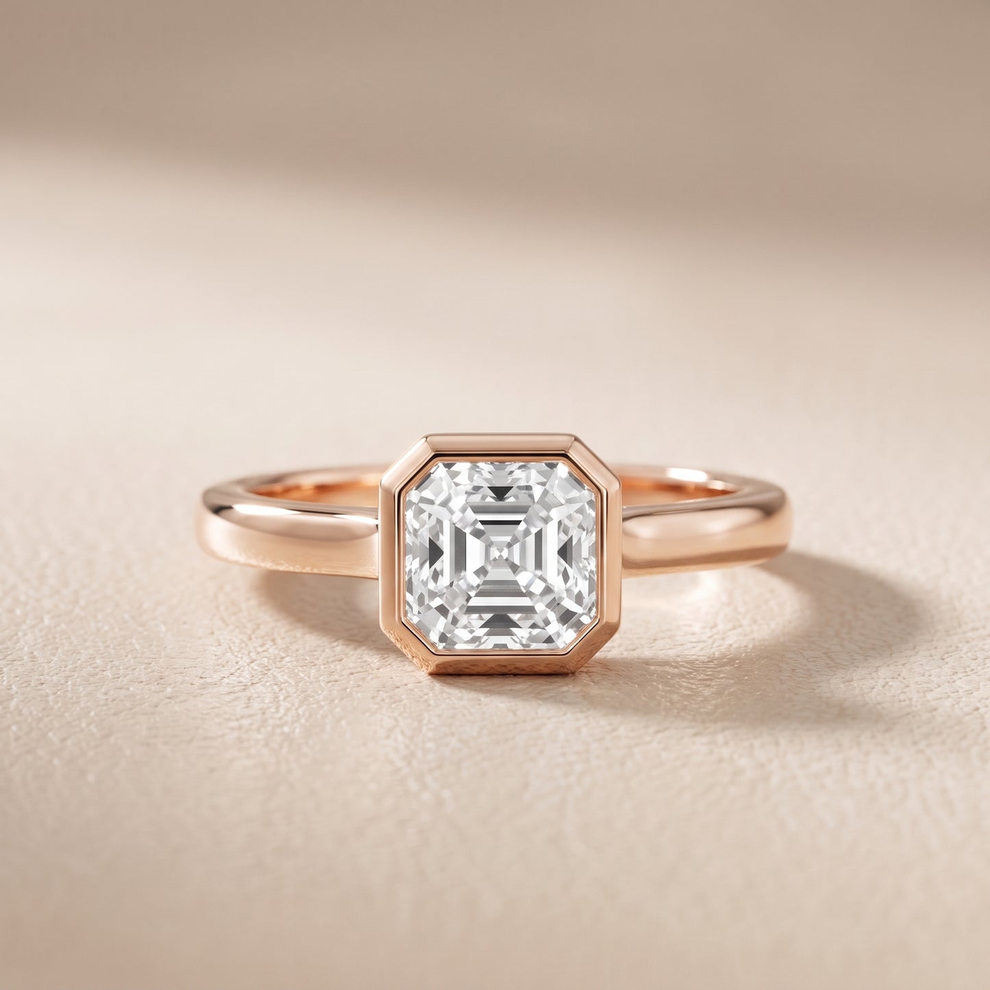 Jolie Bezel Solitaire Asscher Diamond Engagement Ring in Rose Gold - front.jpg