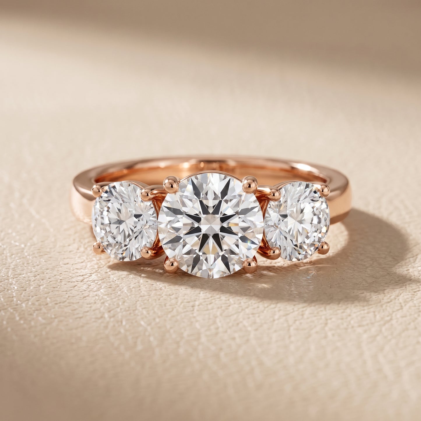 Esme Three-Stone Tapered Round Diamond Ring in Rose Gold - front.jpg