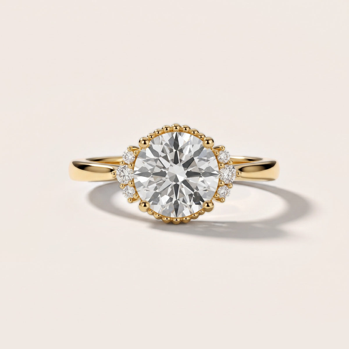 Paola Milgrain Pavé Round Diamond Engagement Ring in Yellow Gold - front.jpg