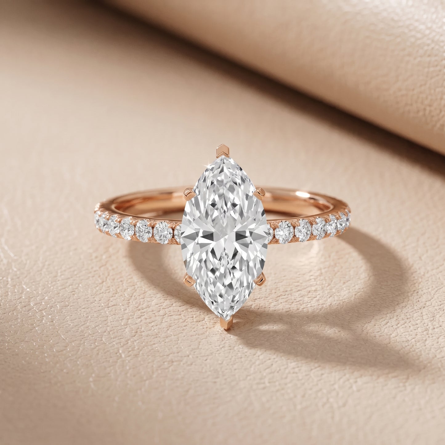 Juna French Pavé Solitaire Marquise Diamond Engagement Ring in Rose Gold - front.jpg