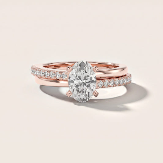 Edith Criss Cross Pavé Oval Diamond Engagement Ring in Rose Gold