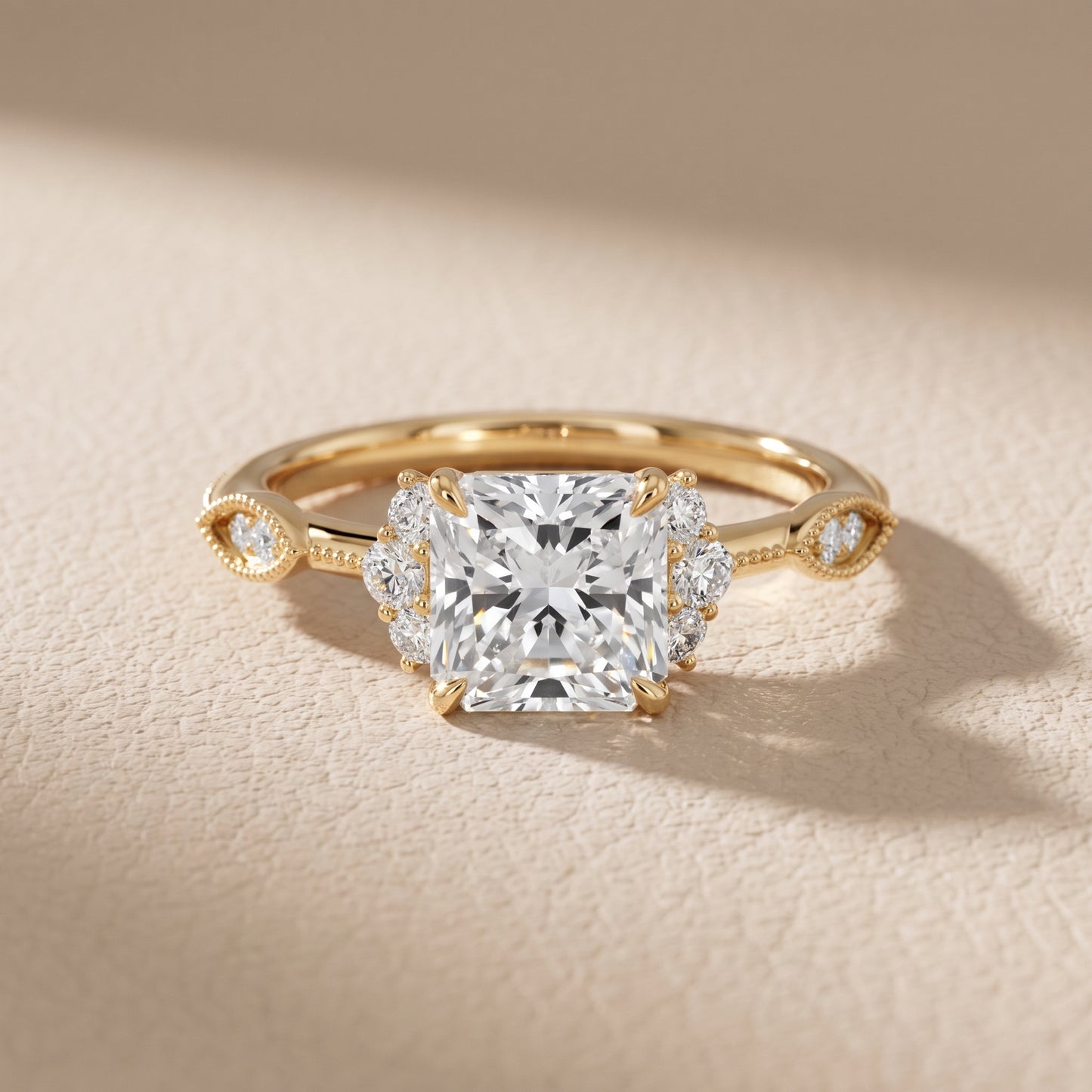Naomi Vintage Milgrain Radiant Diamond Engagement Ring in Yellow Gold - front.jpg