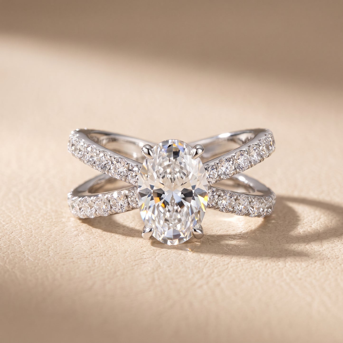 Lior Criss Cross Pavé Oval Diamond Engagement Ring in Platinum - front.jpg