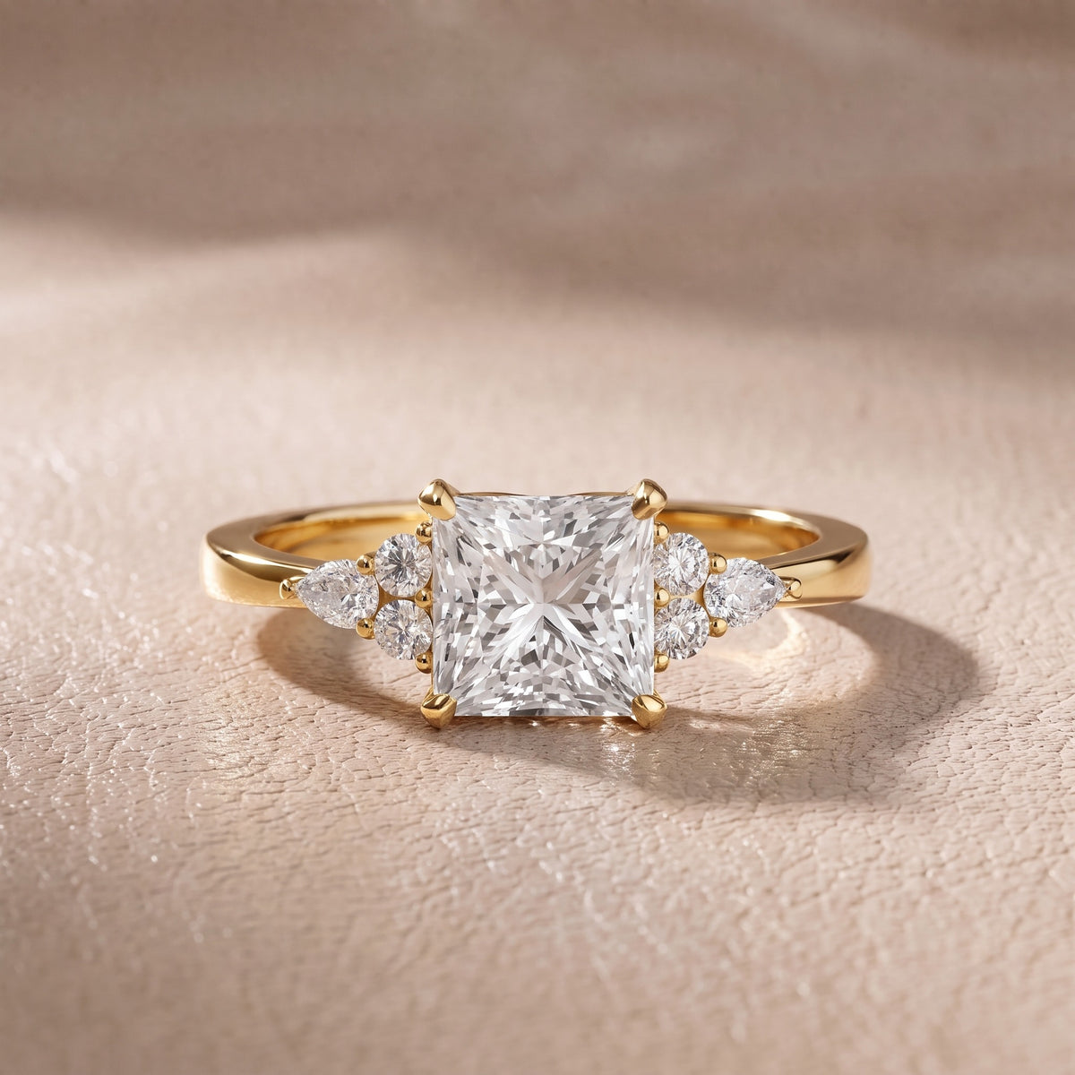 Amelia Three Stone Princess Diamond Engagement Ring in Yellow Gold - front.jpg
