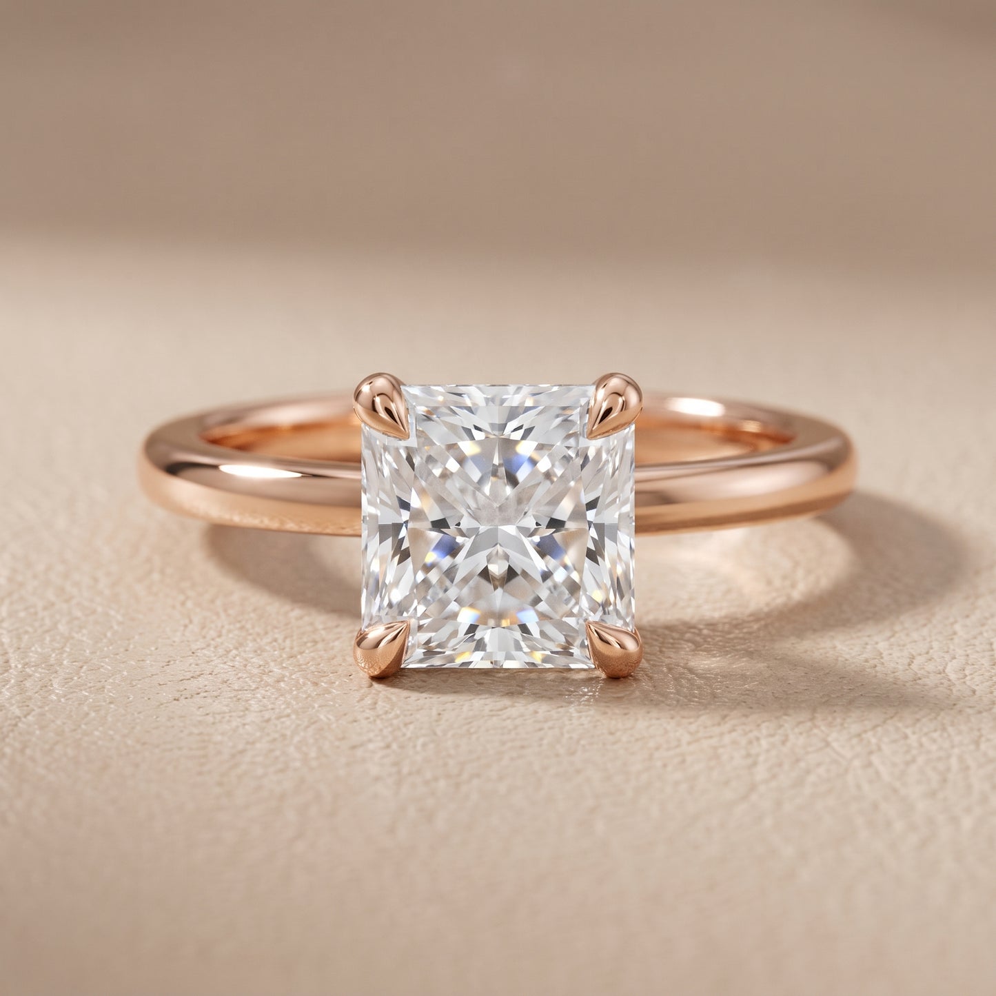 Nella Petite Solitaire Radiant Diamond Engagement Ring in Rose Gold - front.jpg