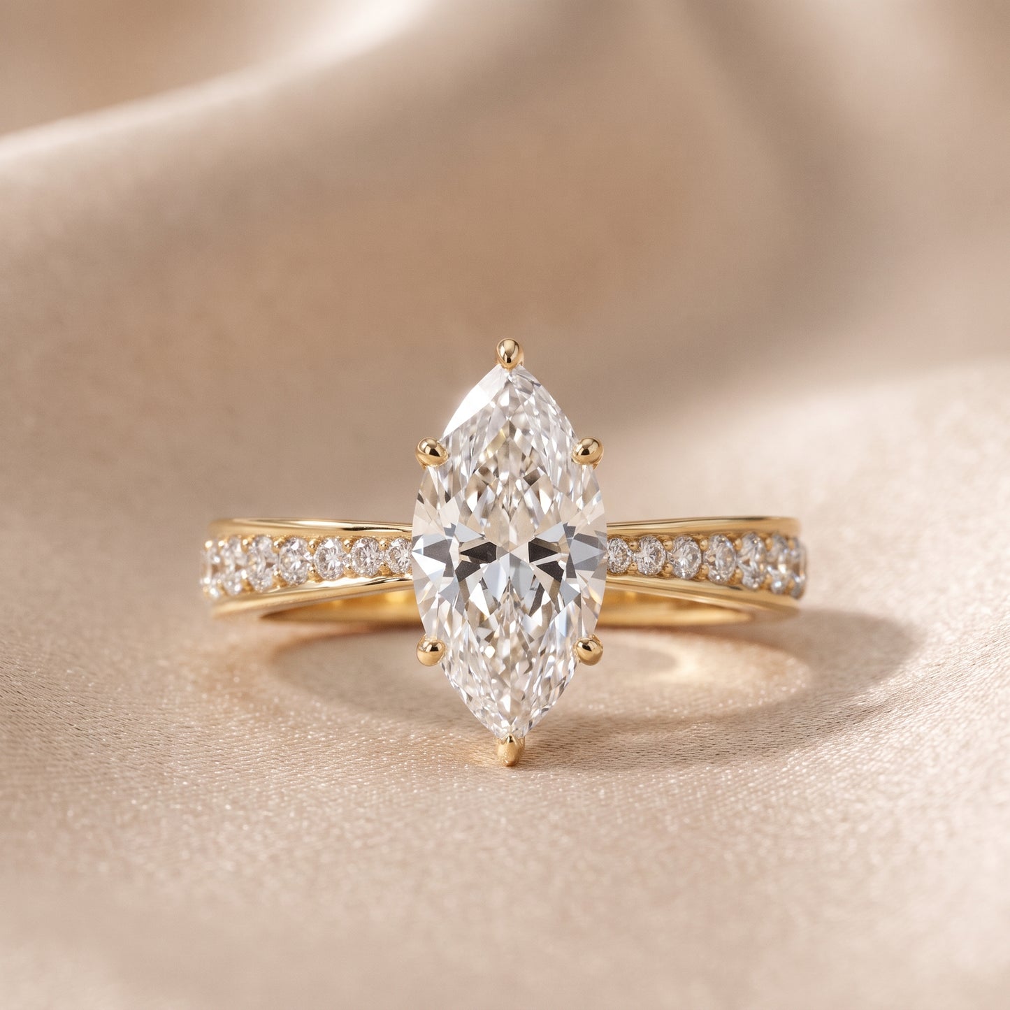Rhea Sidestone Pavé Marquise Diamond Engagement Ring in Yellow Gold - front.jpg