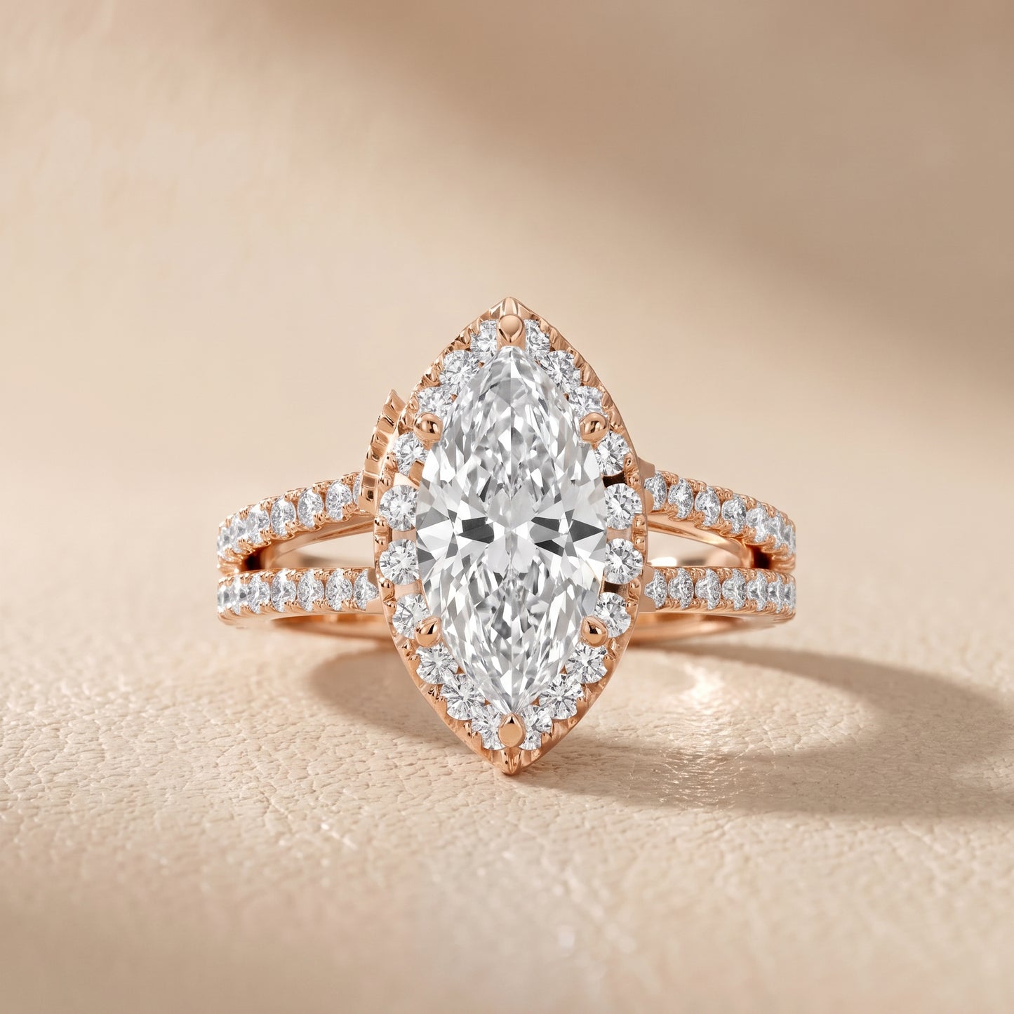 Kira Halo Split Shank Marquise Diamond Engagement Ring in Rose Gold - front.jpg