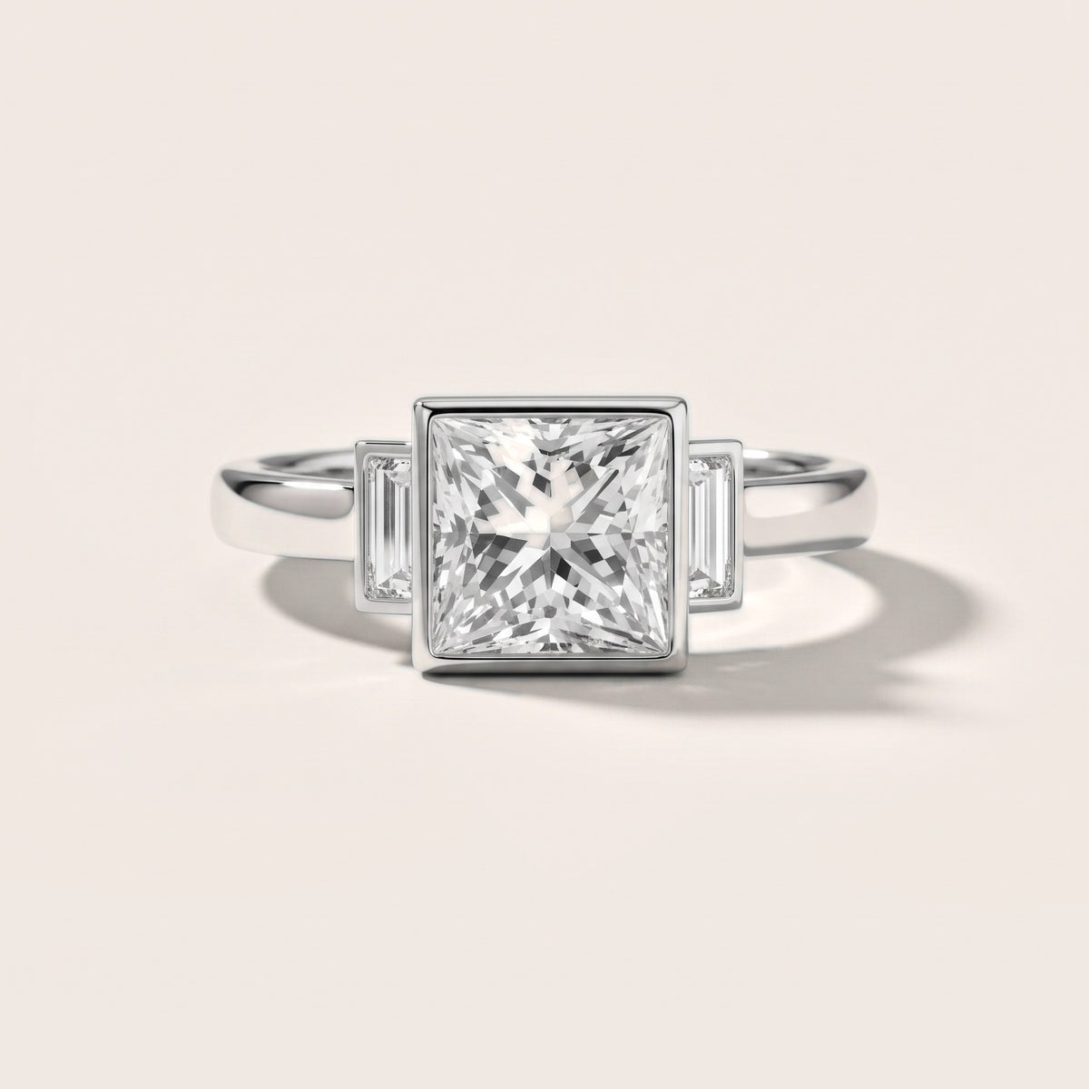 Paia Bezel Three-Stone Princess Diamond Engagement Ring in Silver - front.jpg