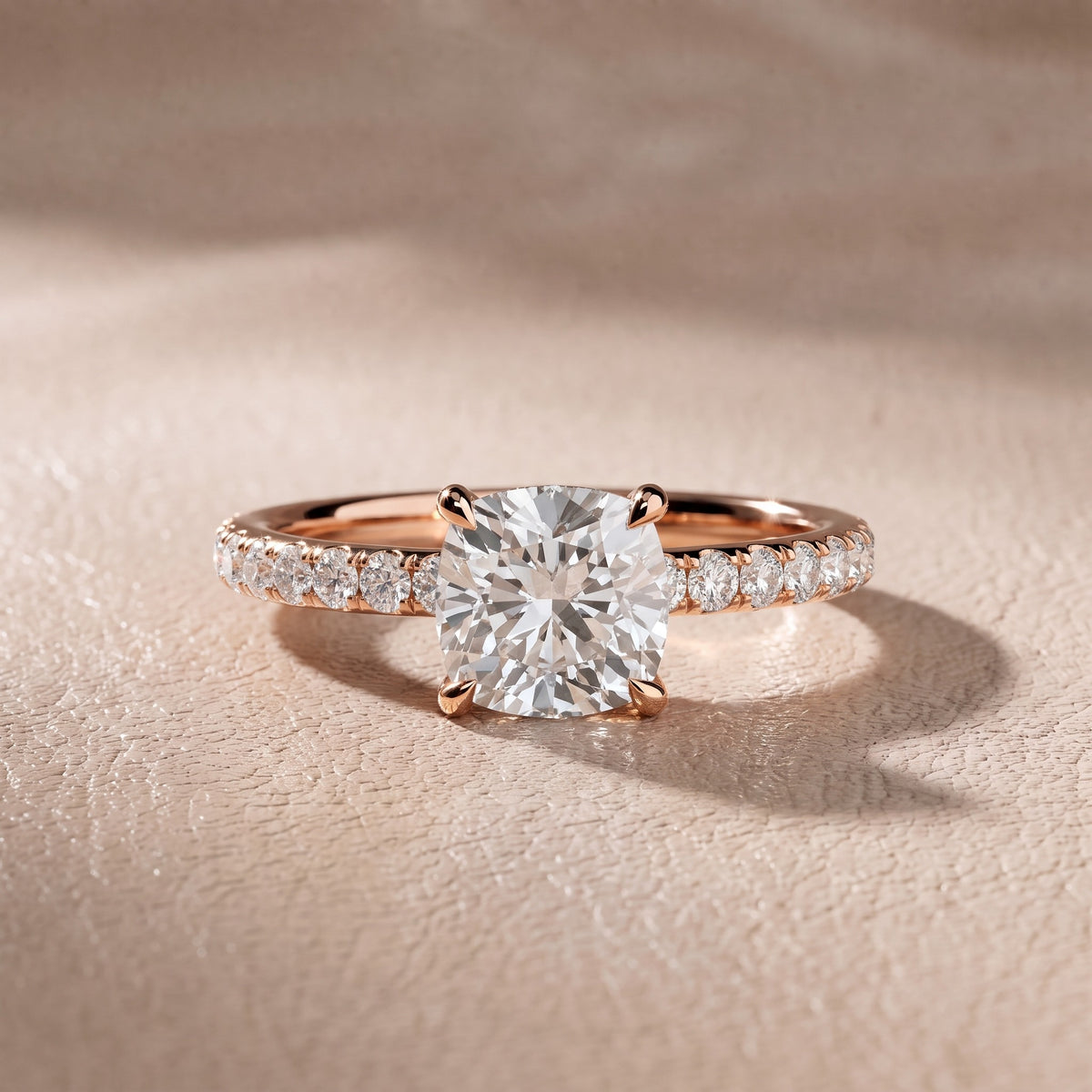 Thea Hidden Halo Pavé Cushion Diamond Engagement Ring in Rose Gold - front.jpg