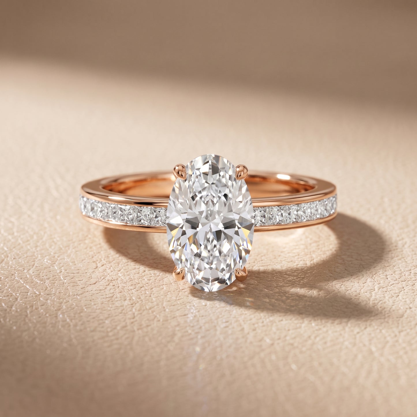 Brielle Channel Set Solitaire Oval Diamond Ring in Rose Gold - front.jpg
