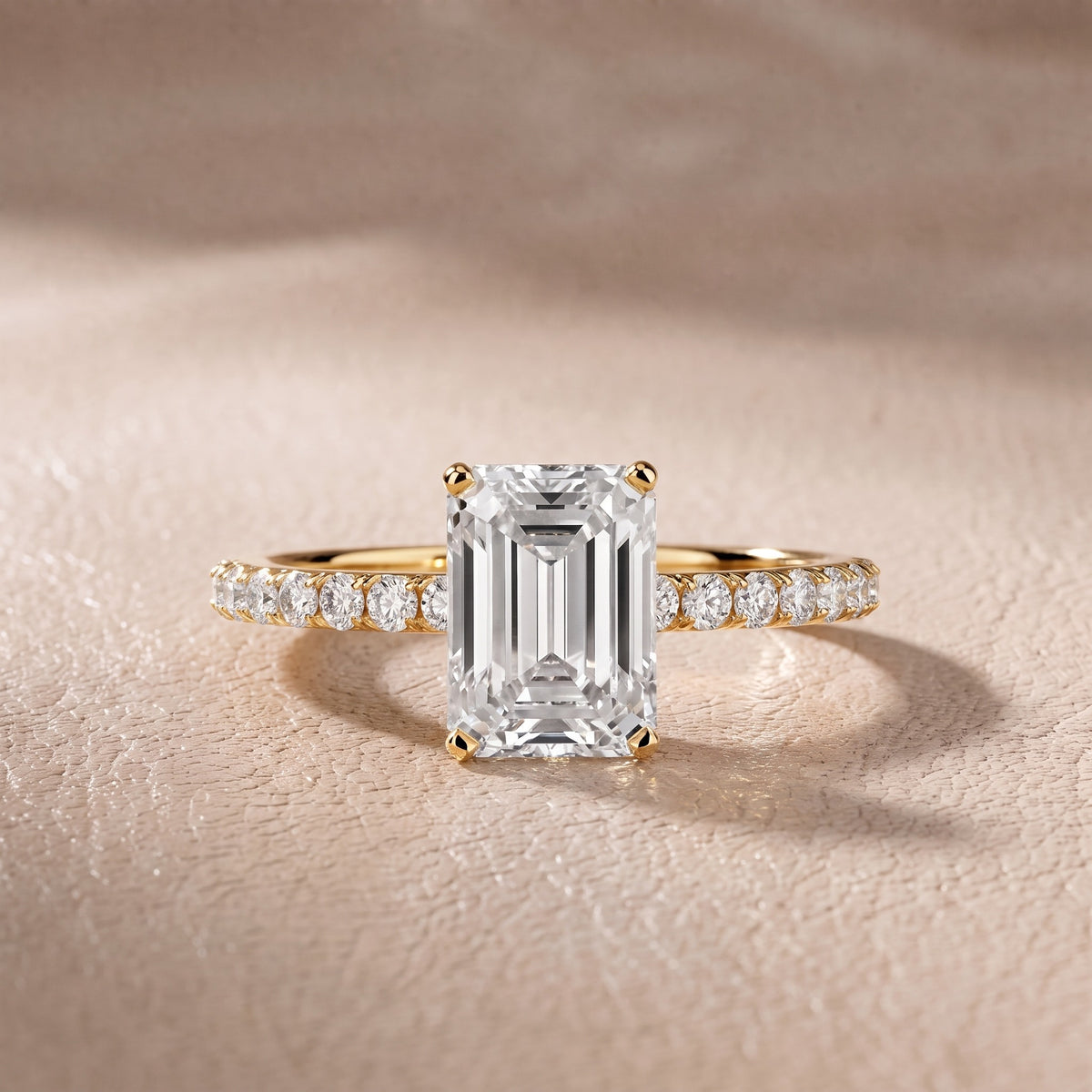 Juna French Pavé Solitaire Emerald Diamond Engagement Ring in Yellow Gold - front.jpg